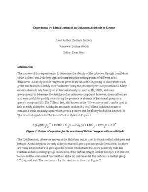 aldehyde and ketone experiment lab report