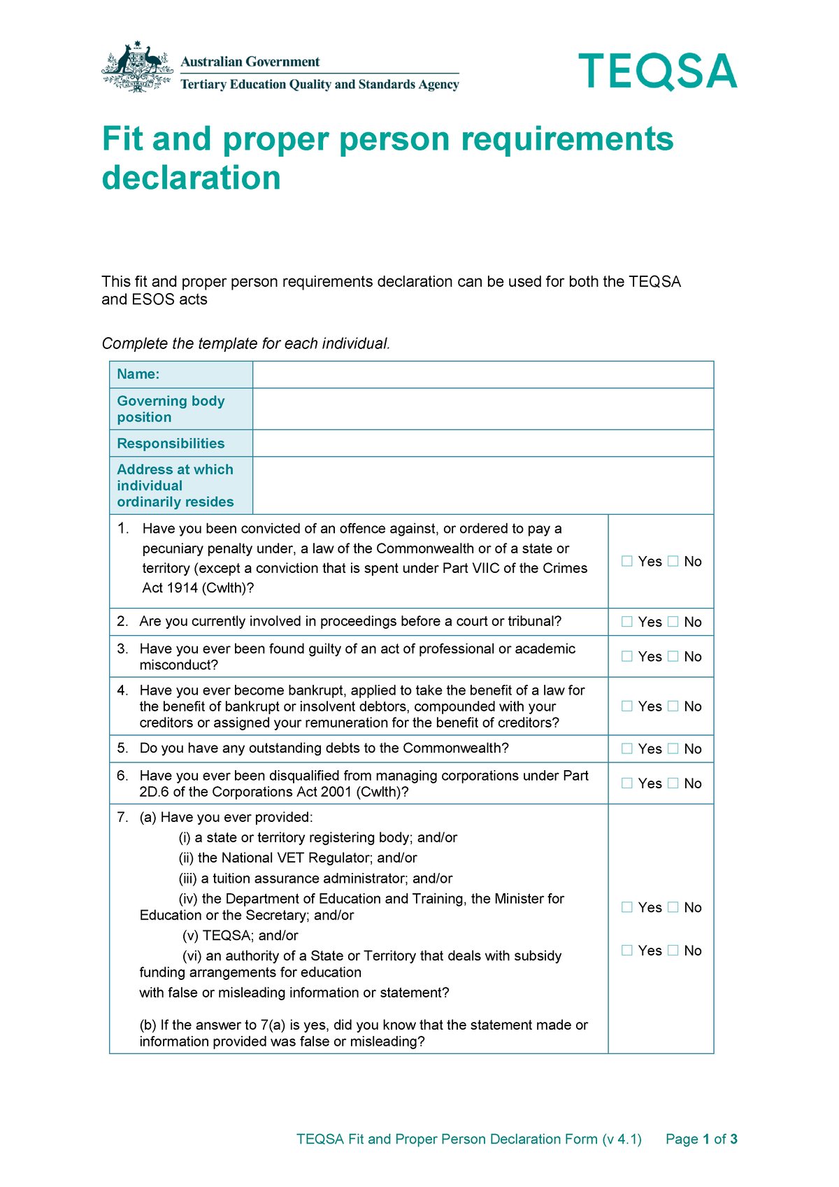 Fit And Proper Person Declaration BHGFTdyhljliiyyfhjbgyf - TEQSA Fit ...