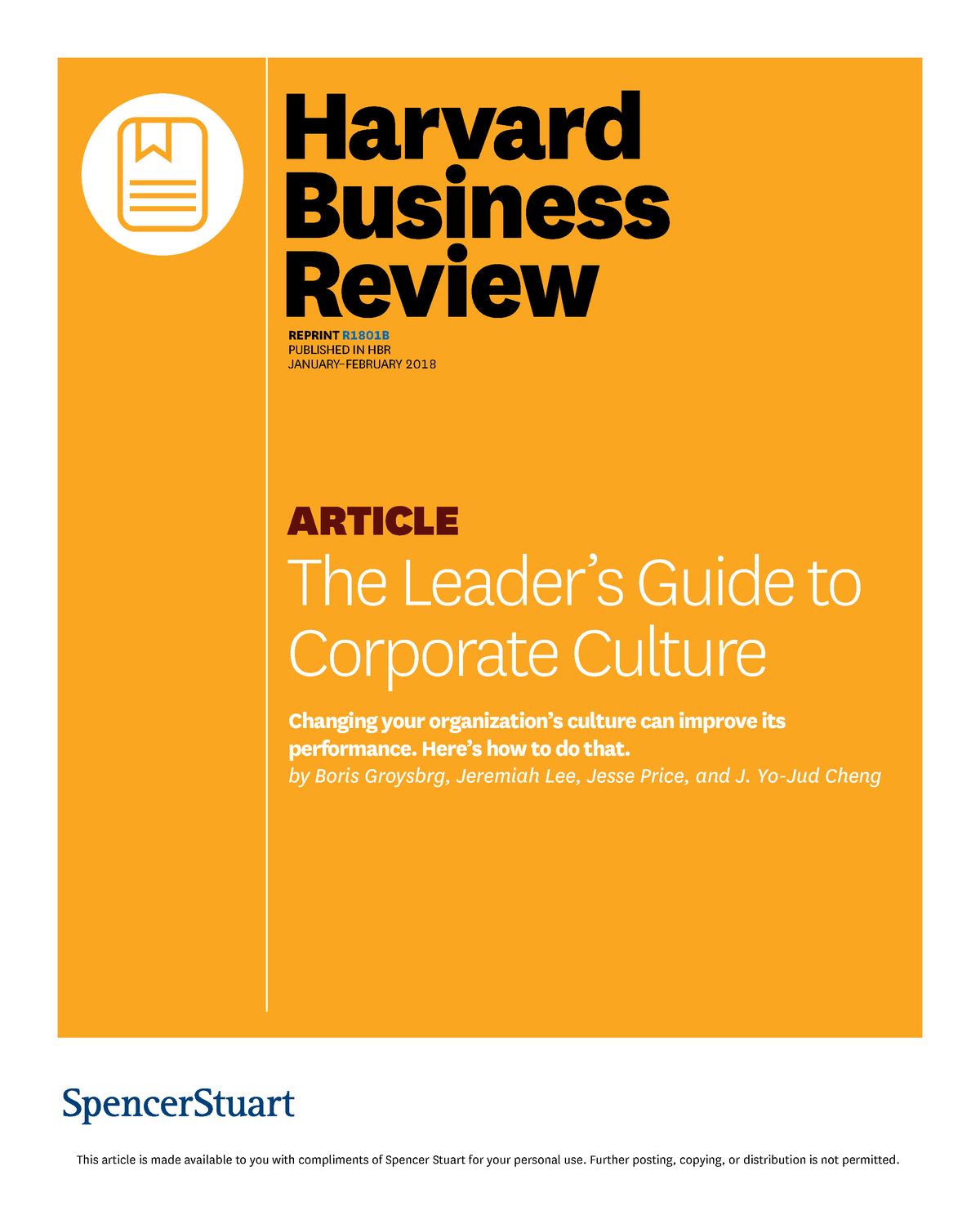 The Leaders Guide To Corporate Culture - REPRINT R1801B PUBLISHED IN ...