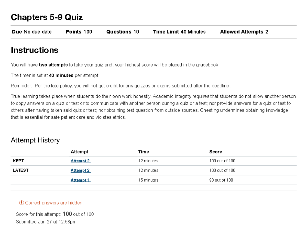 Quiz 2B - quiz - Chapters 5-9 Quiz Due No due date Points 100 Questions ...