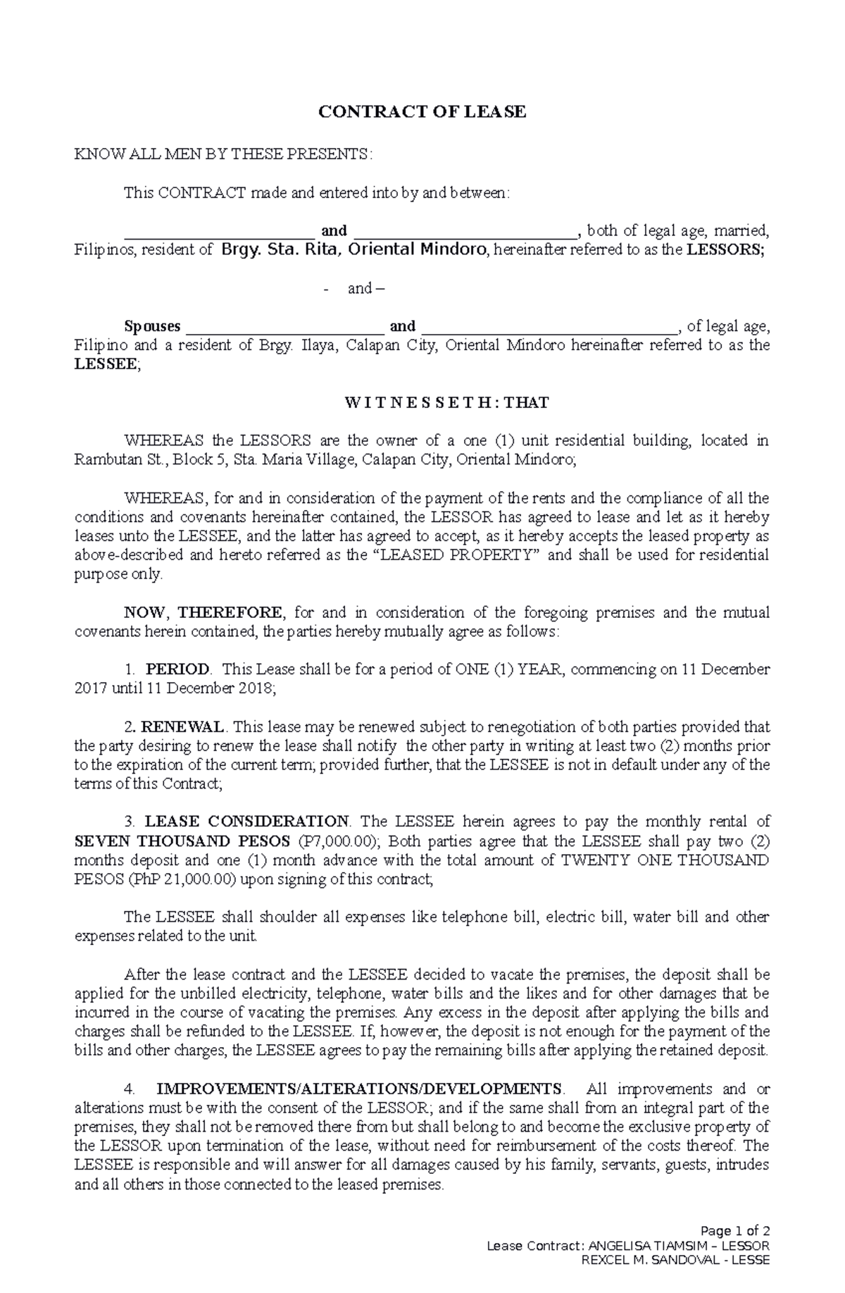 Contract OF Lease - At sa katunayan ng lahat ng ito, ang mag-kabilang ...