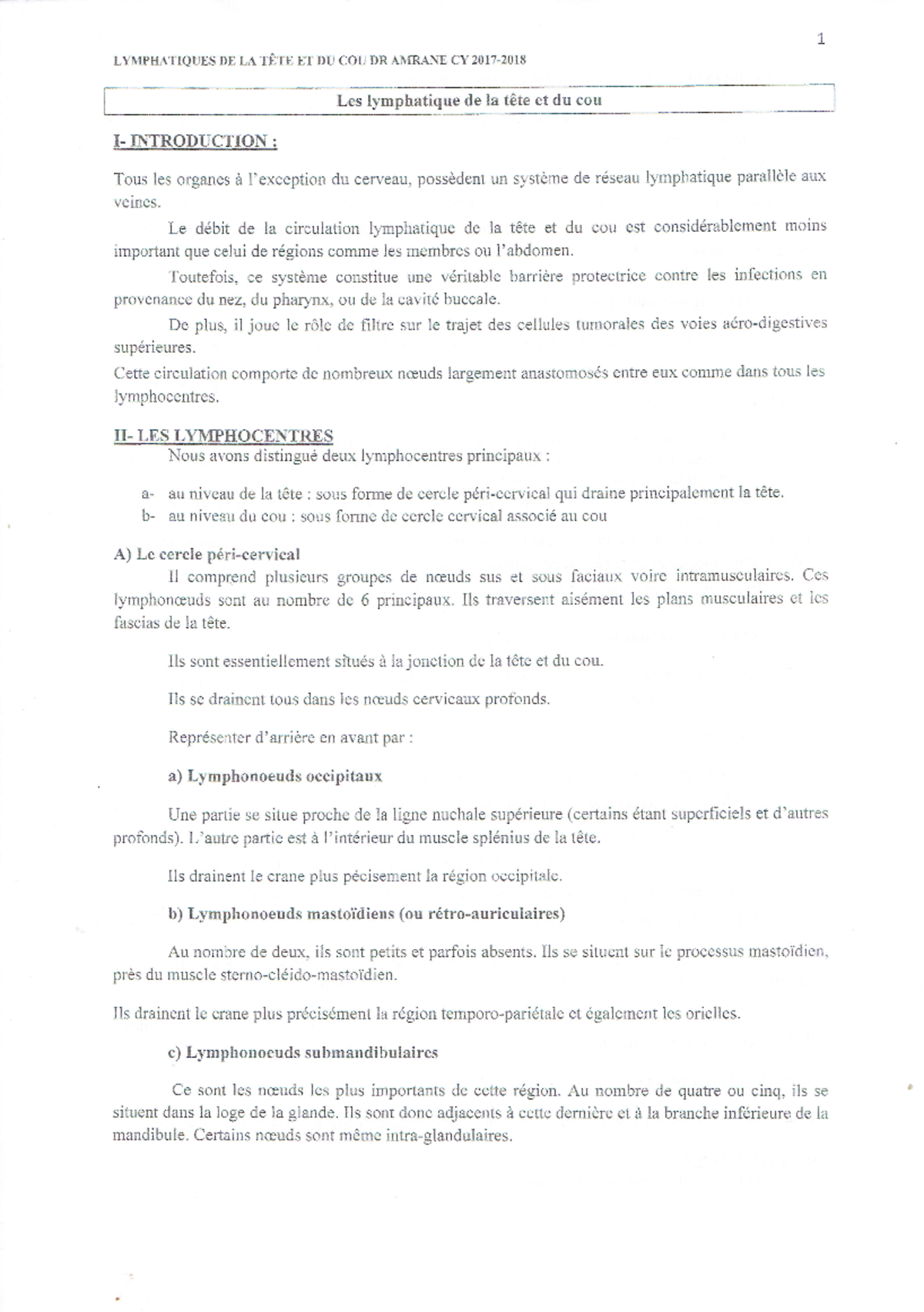 Anato 2an-lymphatiques tete cou2018 amrane - médecine - Studocu