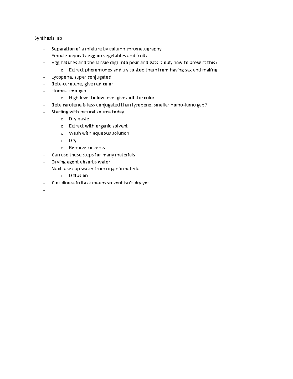 9/10 Experiment 3 Lecture Notes - Synthesis lab Separation of a mixture ...