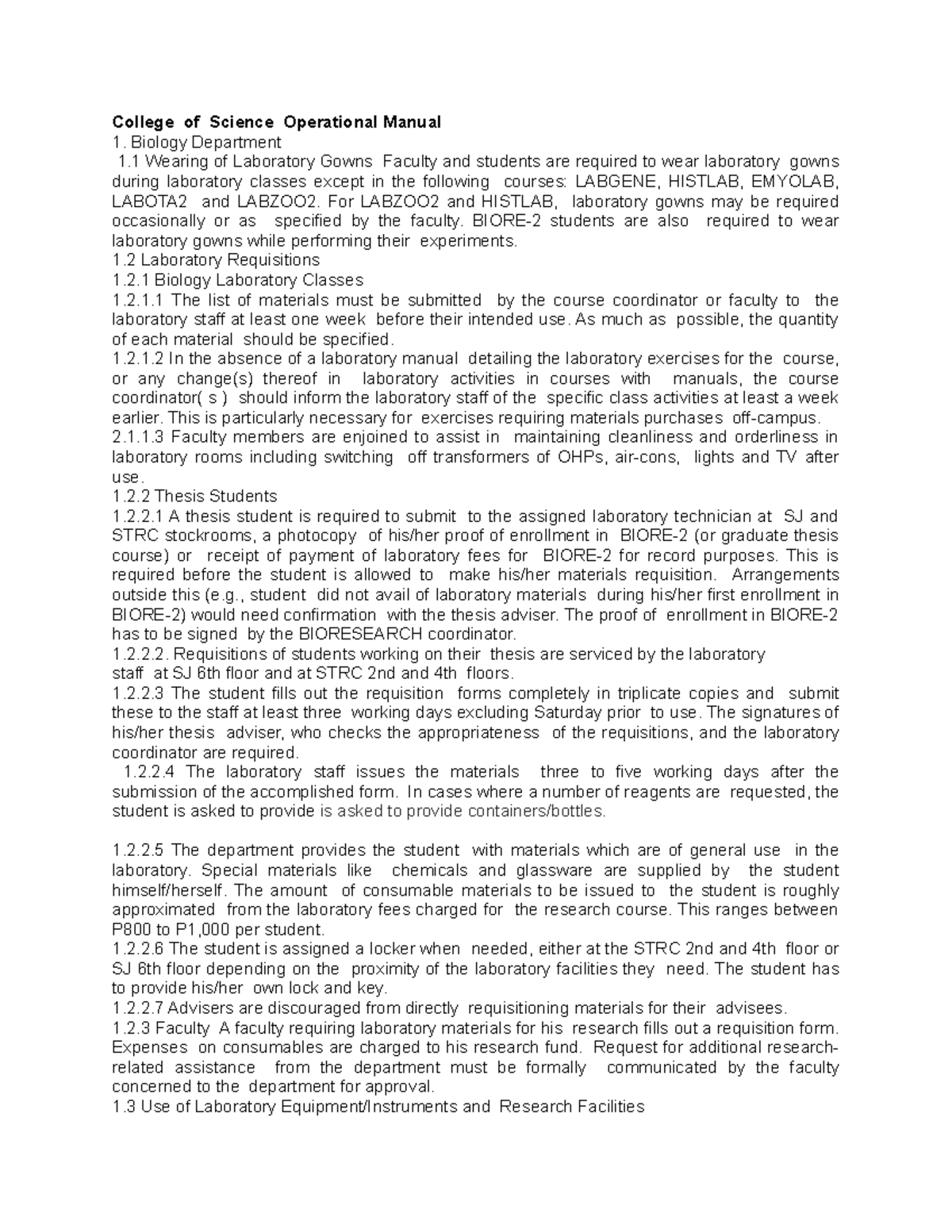 College of Science Operational Manual College of Science Operational