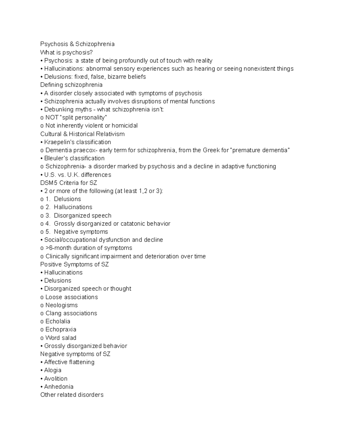 Psychosis - Notes - Psychosis & Schizophrenia What Is Psychosis ...