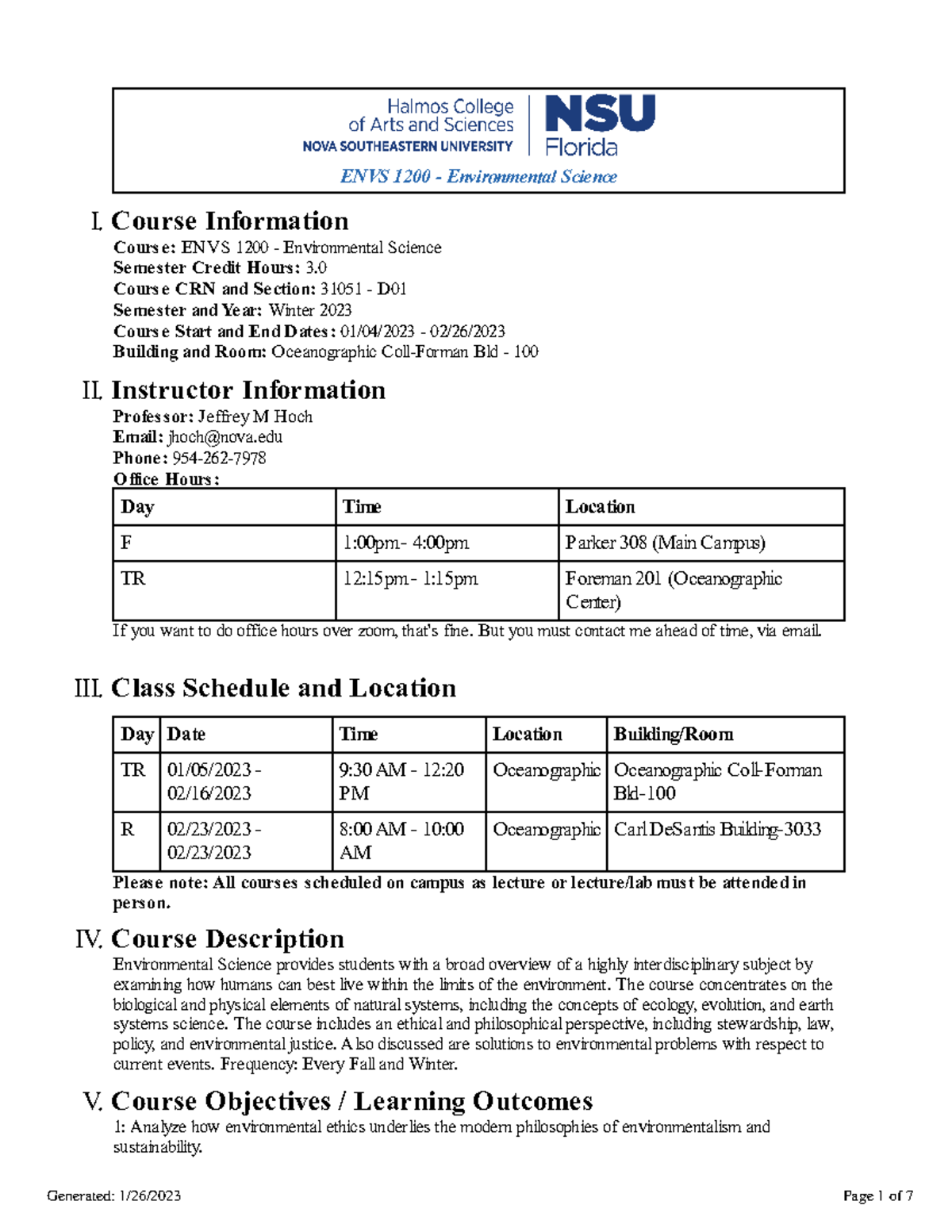 coursework for environmental science degree