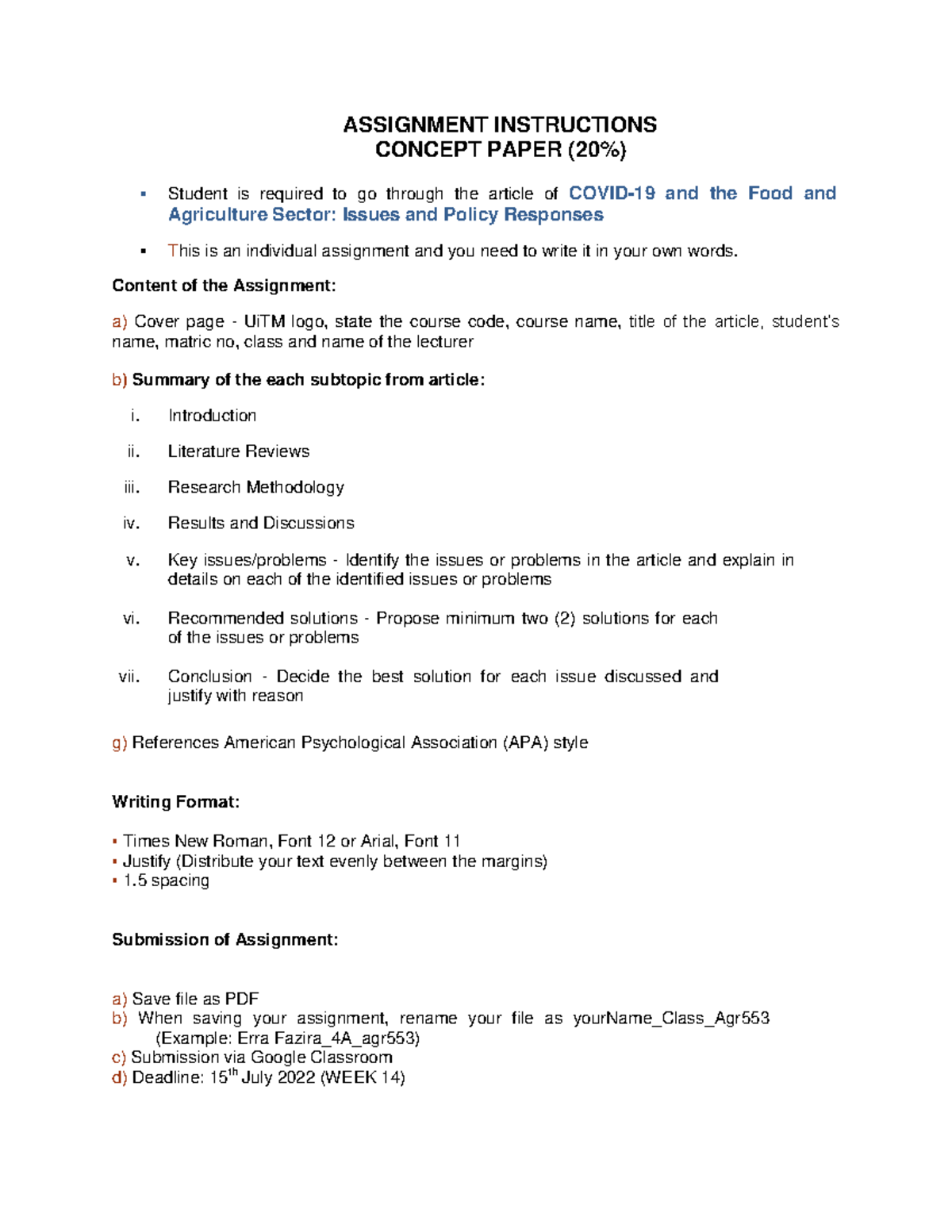 Concept Paper Assingment AGR553 - ASSIGNMENT INSTRUCTIONS CONCEPT PAPER ...