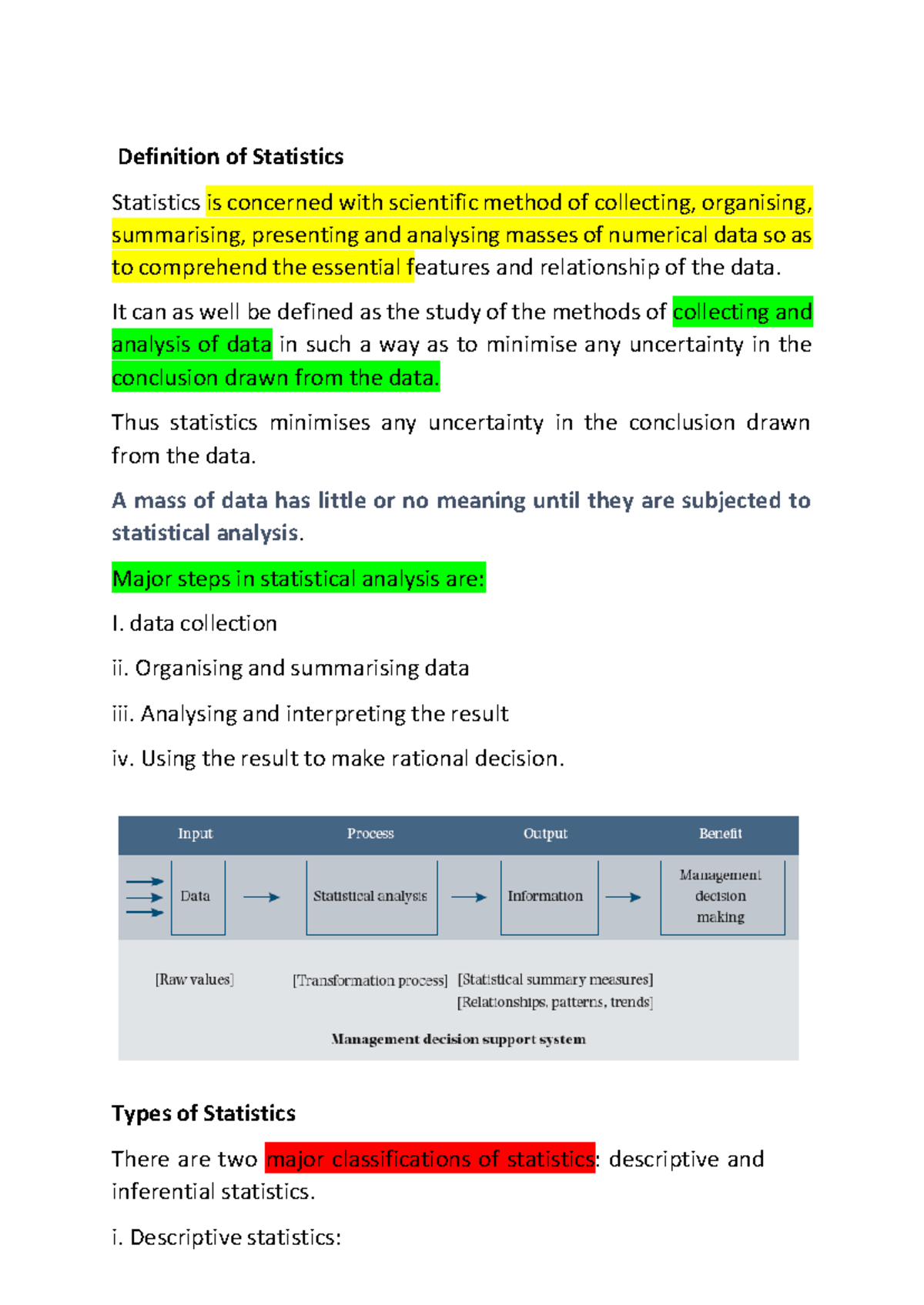 Intro Stats (1) Lecture Notes MTH225 - Definition of Statistics ...