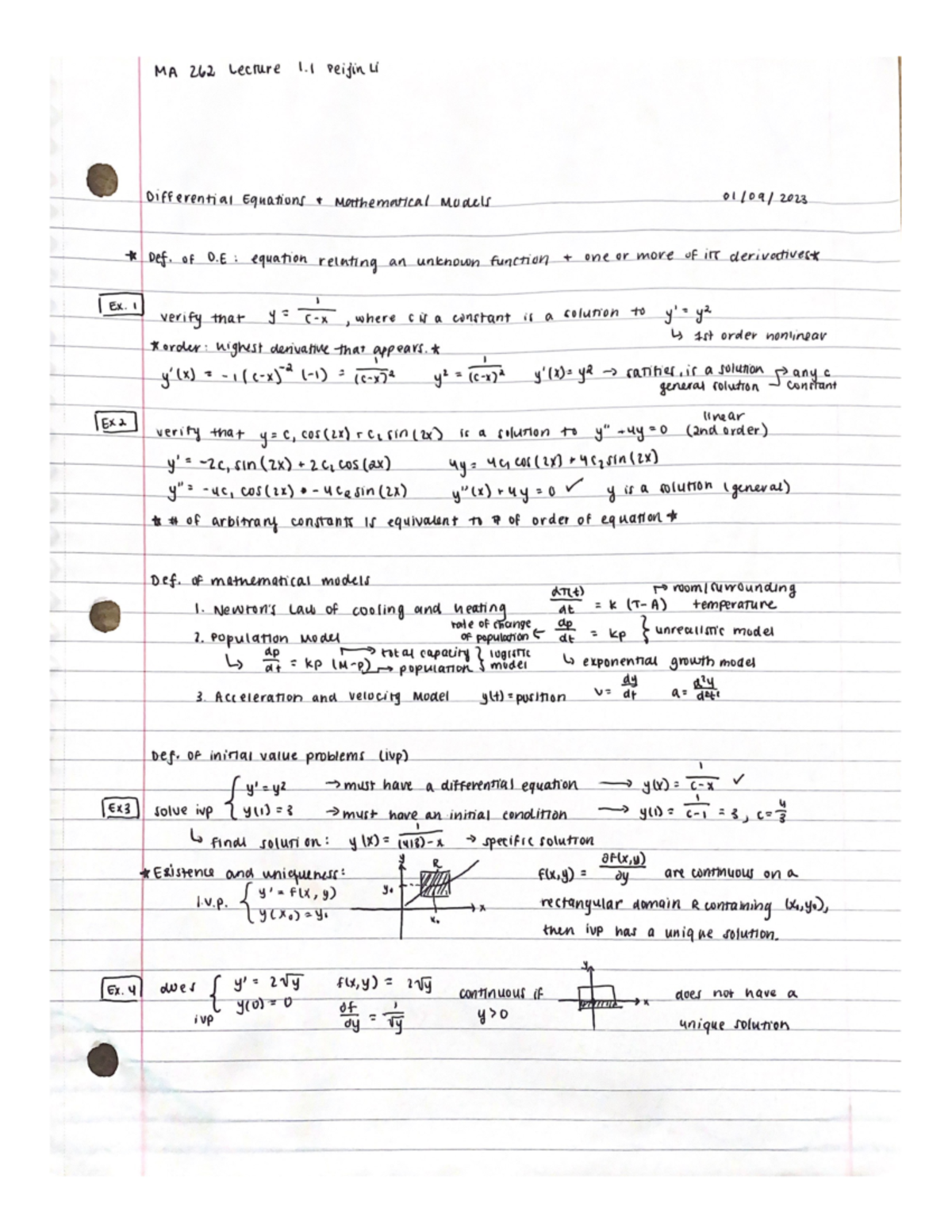 Lecture 1 - Differential Equations and Mathematical Models - MA 26200 ...