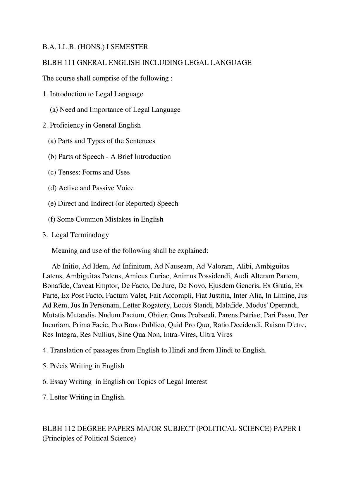 Syllabus BA LLB - B. LL. (HONS.) I SEMESTER BLBH 111 GNERAL ENGLISH ...