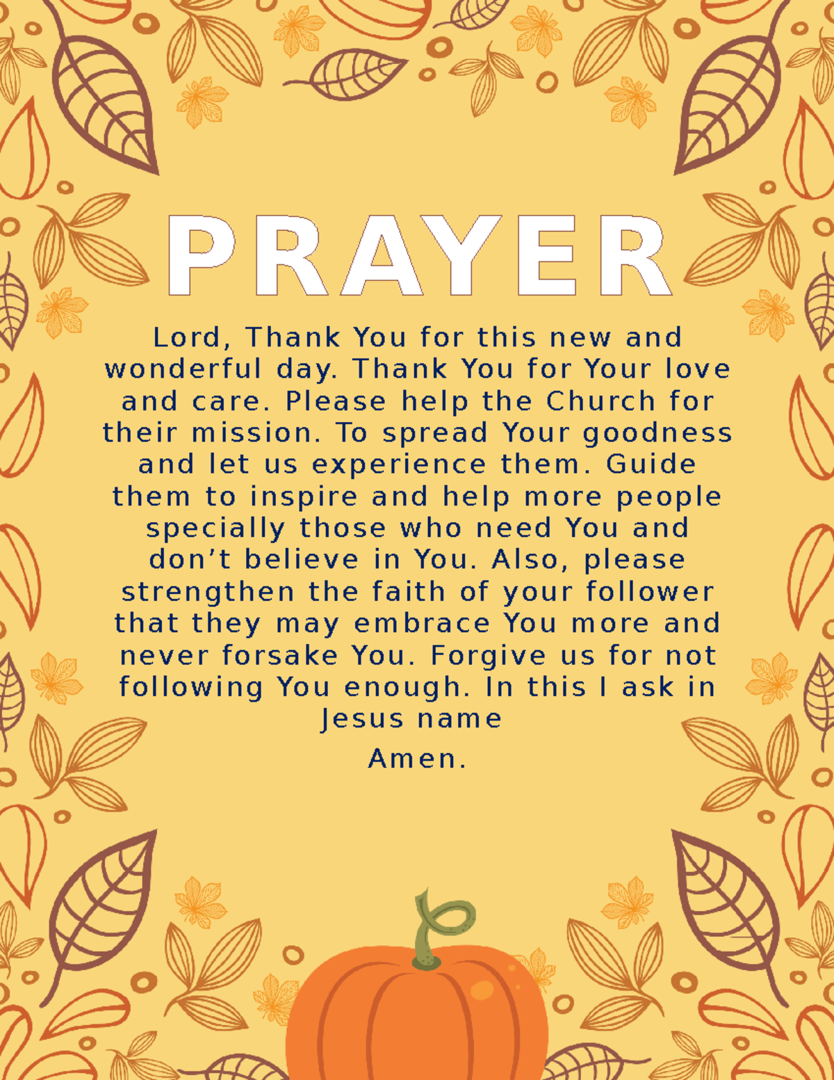 Prayer for the church - PR AY E R Lo rd, T ha n k Yo u f o r t h i s n ...