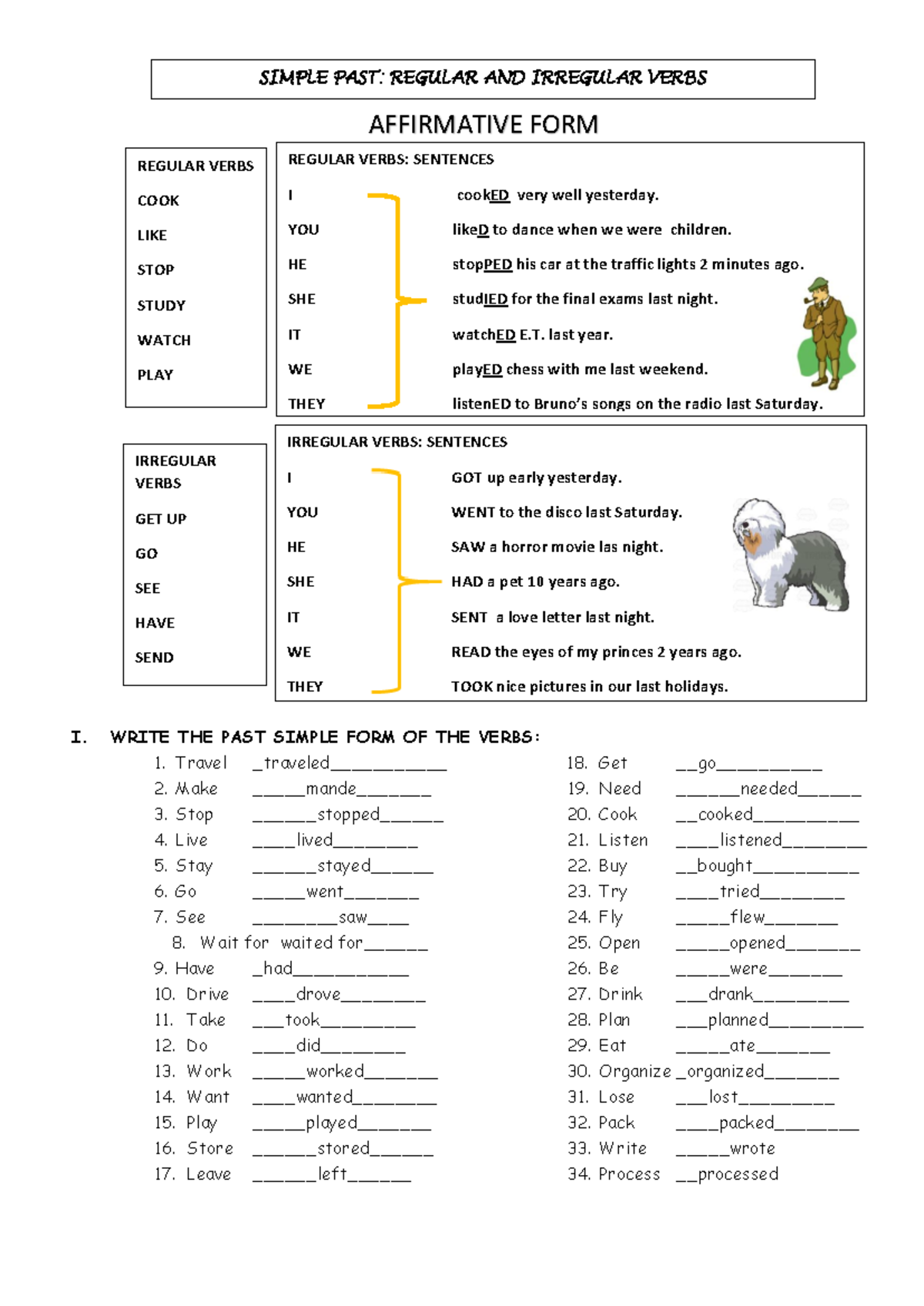 Simple PAST Regular AND Irregular Verbs - I. WRITE THE PAST SIMPLE FORM ...