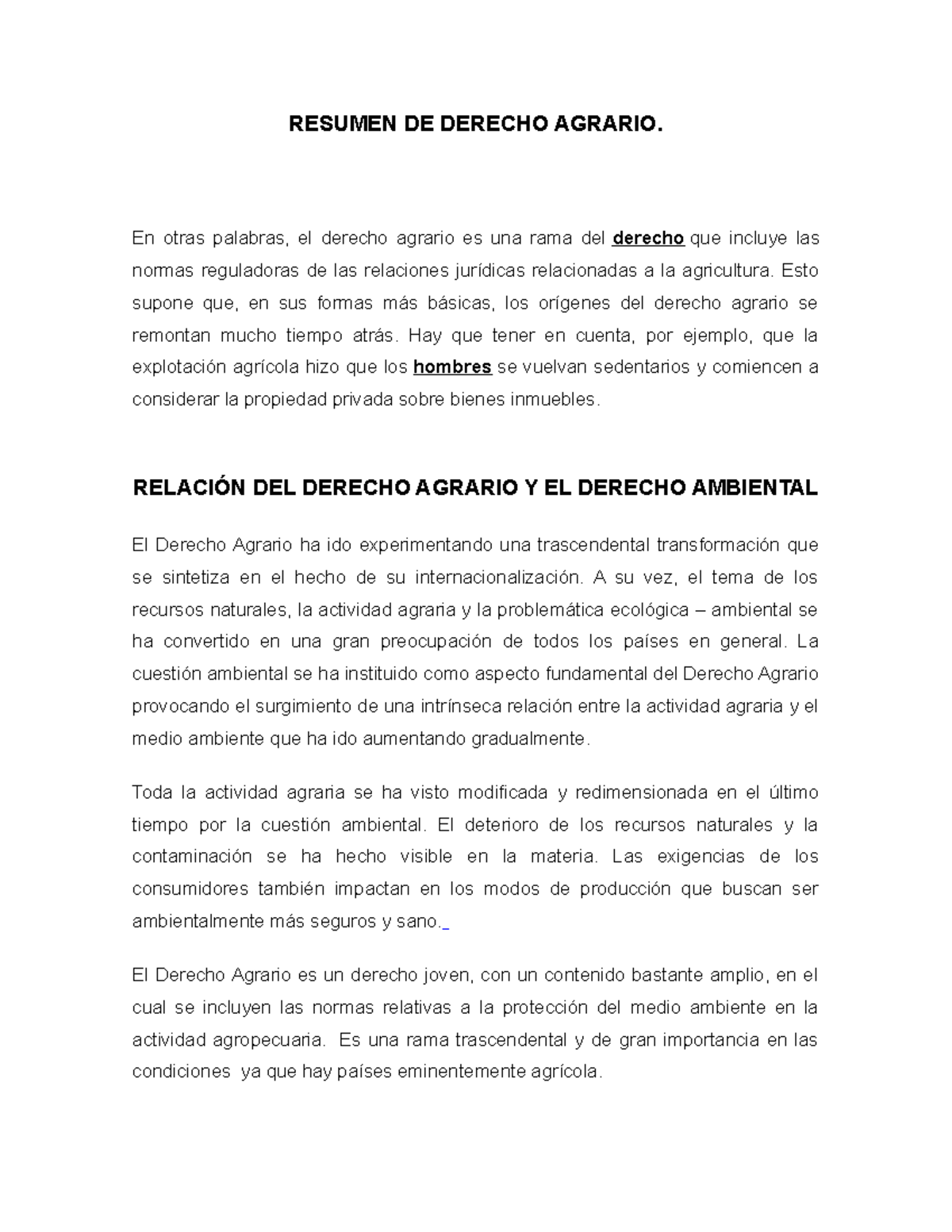 Resumen DE Derecho Agrario - RESUMEN DE DERECHO AGRARIO. En Otras ...