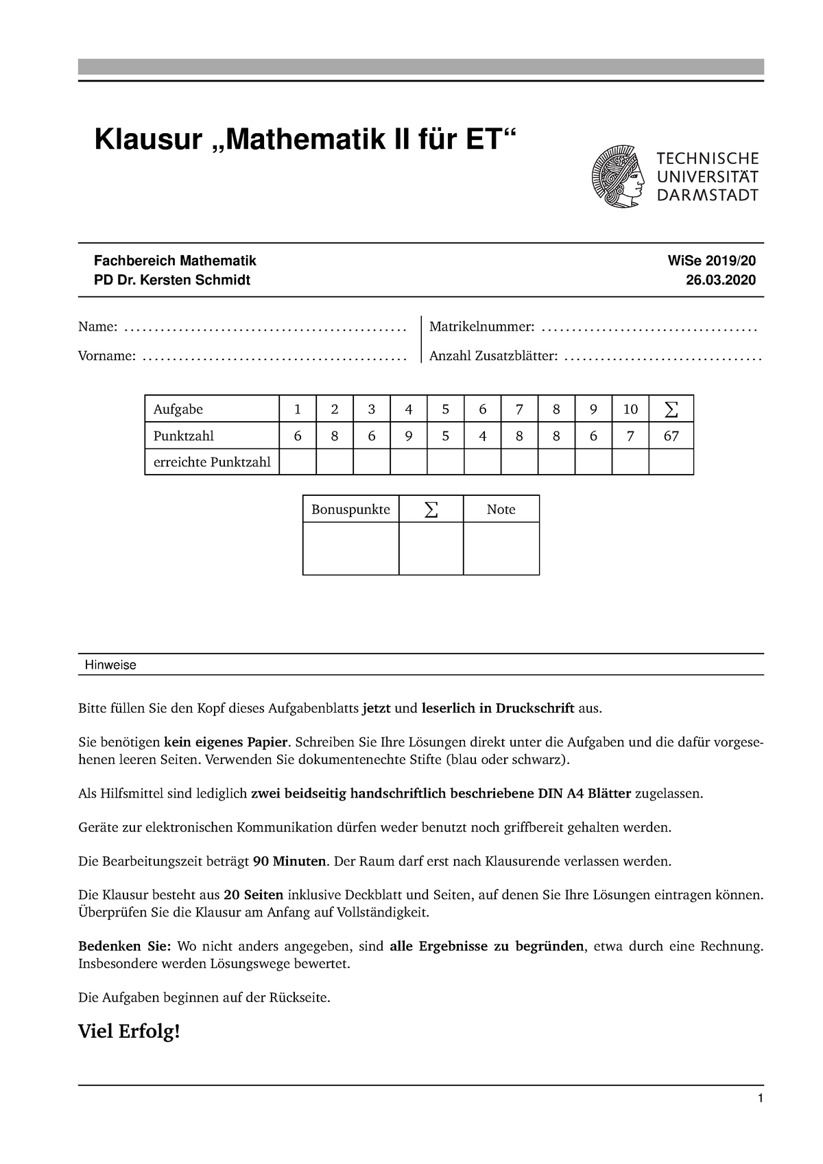 Klausur Mathe 2ET WS1920 Prof. Schmidt - Mathematik 2 (für ET) - TU ...
