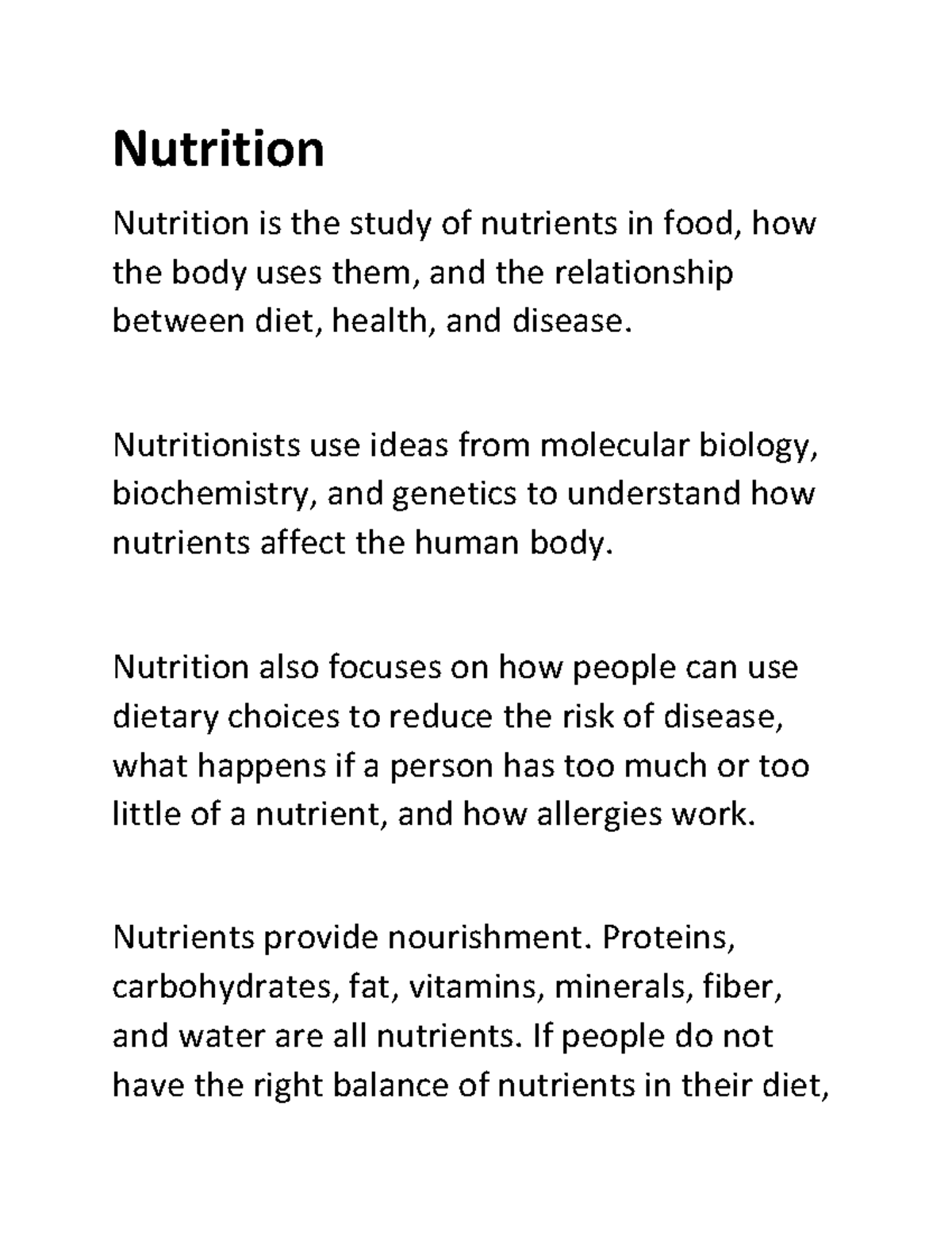 Nutrition Useful Nutrition Nutrition Is The Study Of Nutrients In Food How The Body Uses