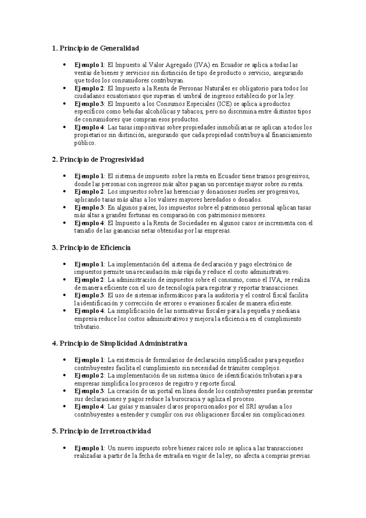 S19 principios tributarios - 1. Principio de Generalidad Ejemplo 1: El ...