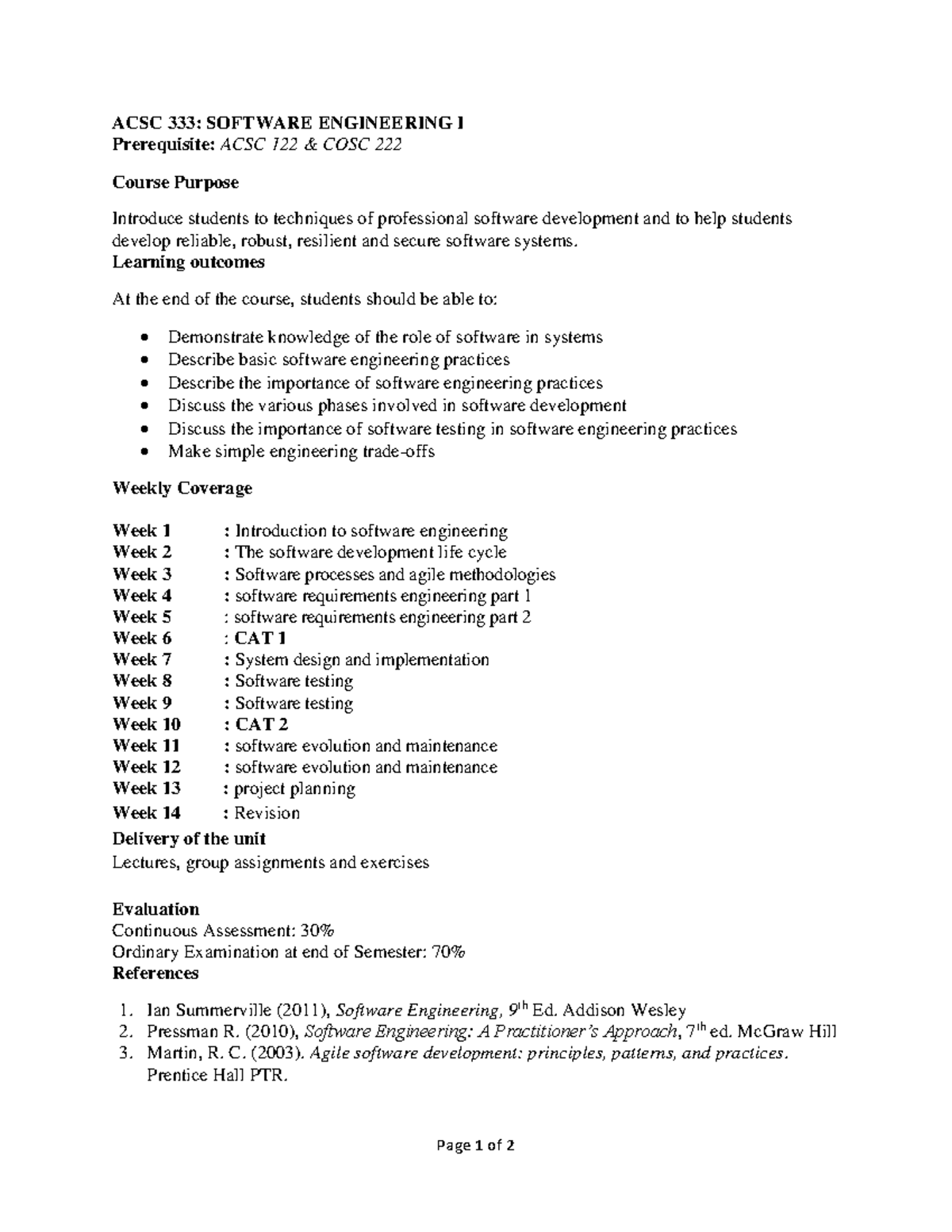 0 - ACSC 333 Course Outline - Page 1 of 2 ACSC 333: SOFTWARE ...