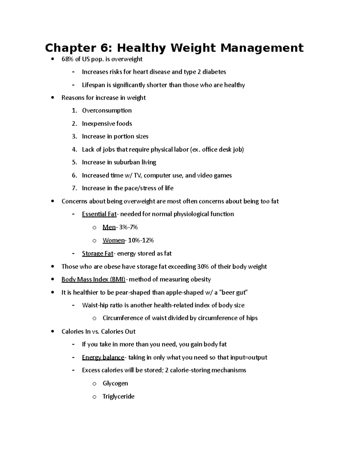 Chapter 6 Healthy Weight Management - Chapter 6: Healthy Weight ...