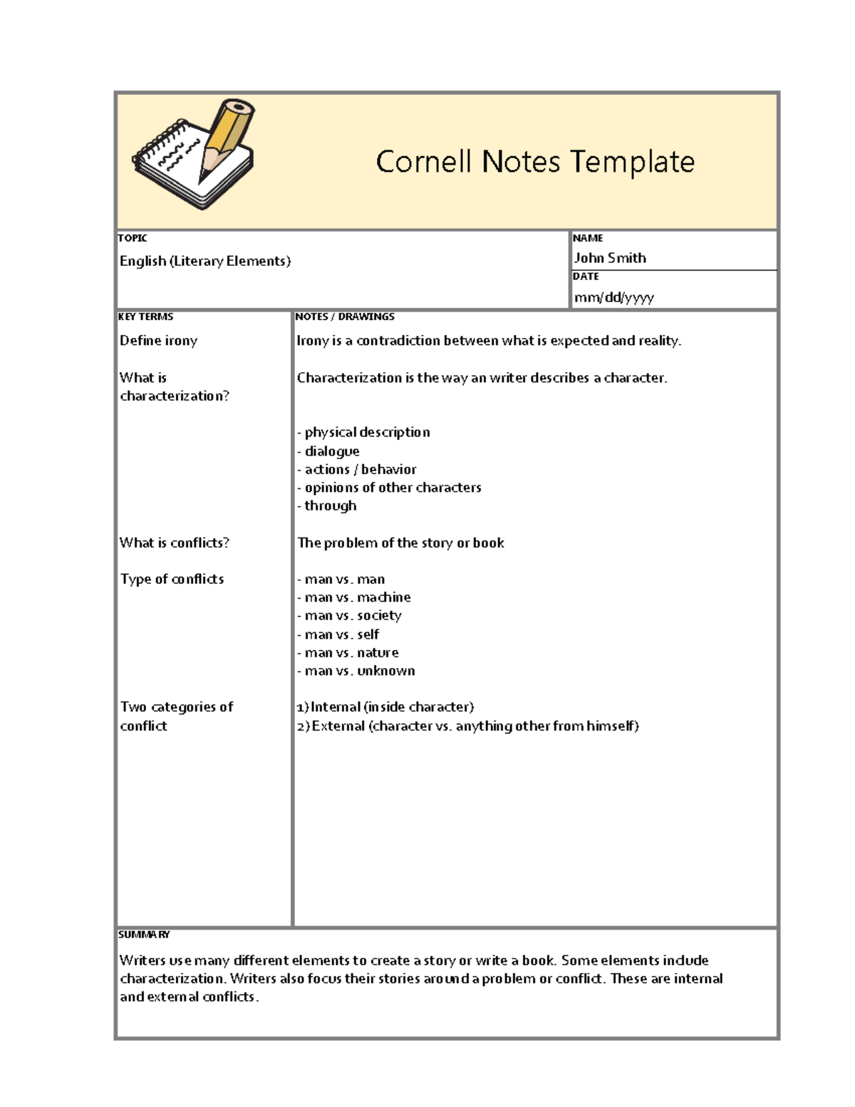 Cornell Notes Template 4 Template Lab Cornell Notes Template DATE