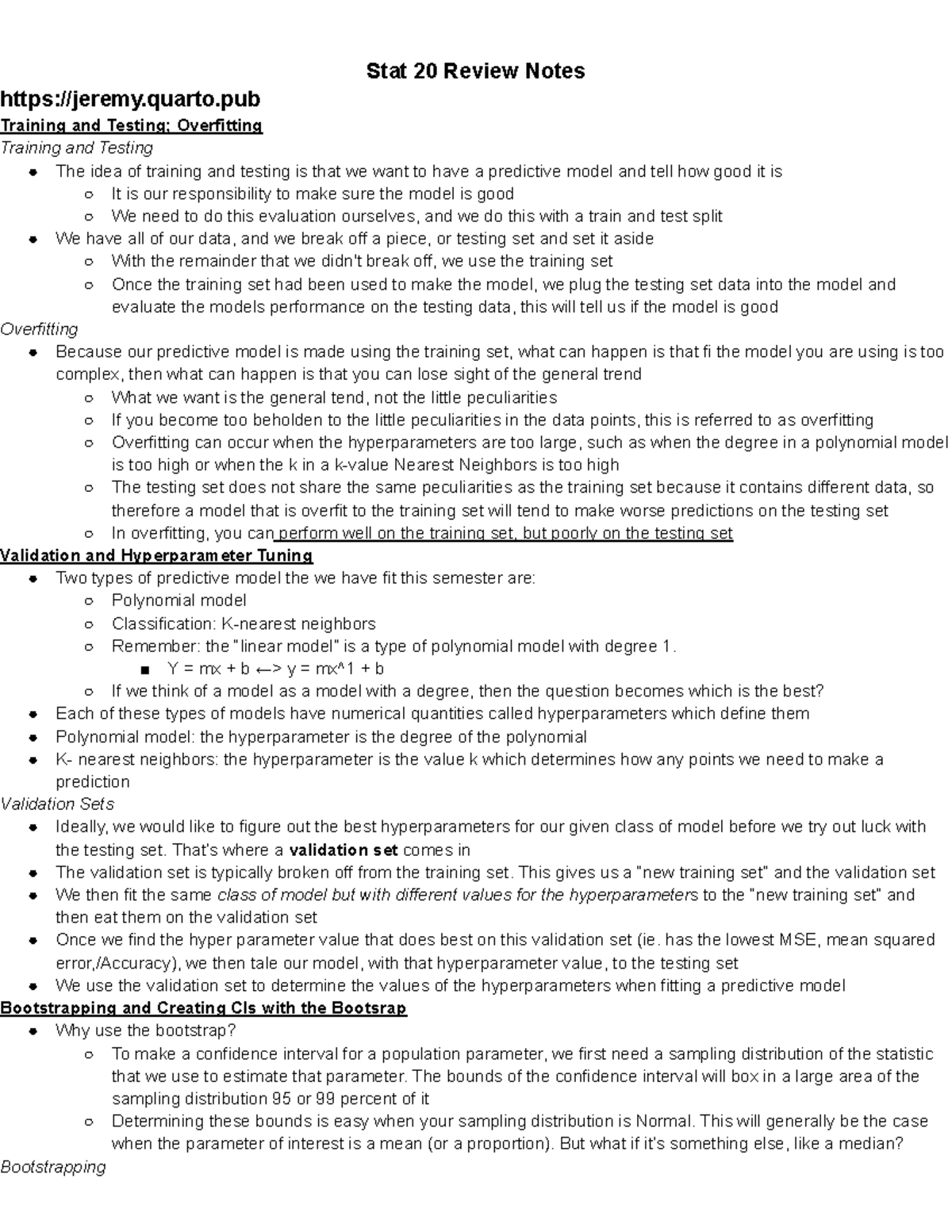 Stat 20 Cheat Sheet - Stat 20 Review Notes jeremy.quarto Training and ...