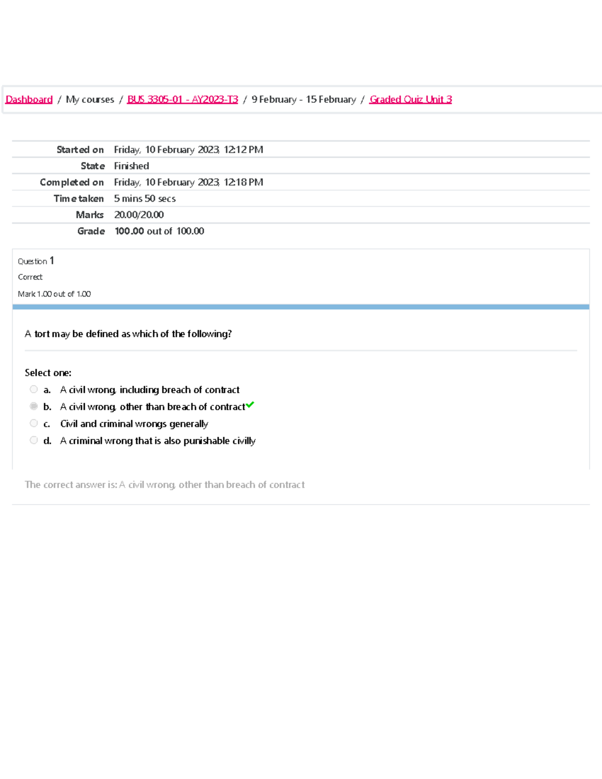 Graded Quiz Unit 3 Attempt Review BUS 3305 Business Law And Ethics.pdf ...