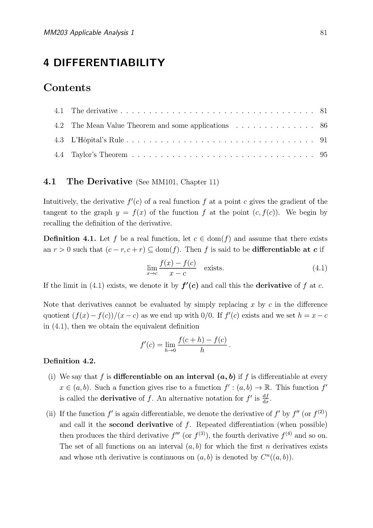 Chapter 4 Differentiability - MM203 Applicable Analysis 1 81 4 ...