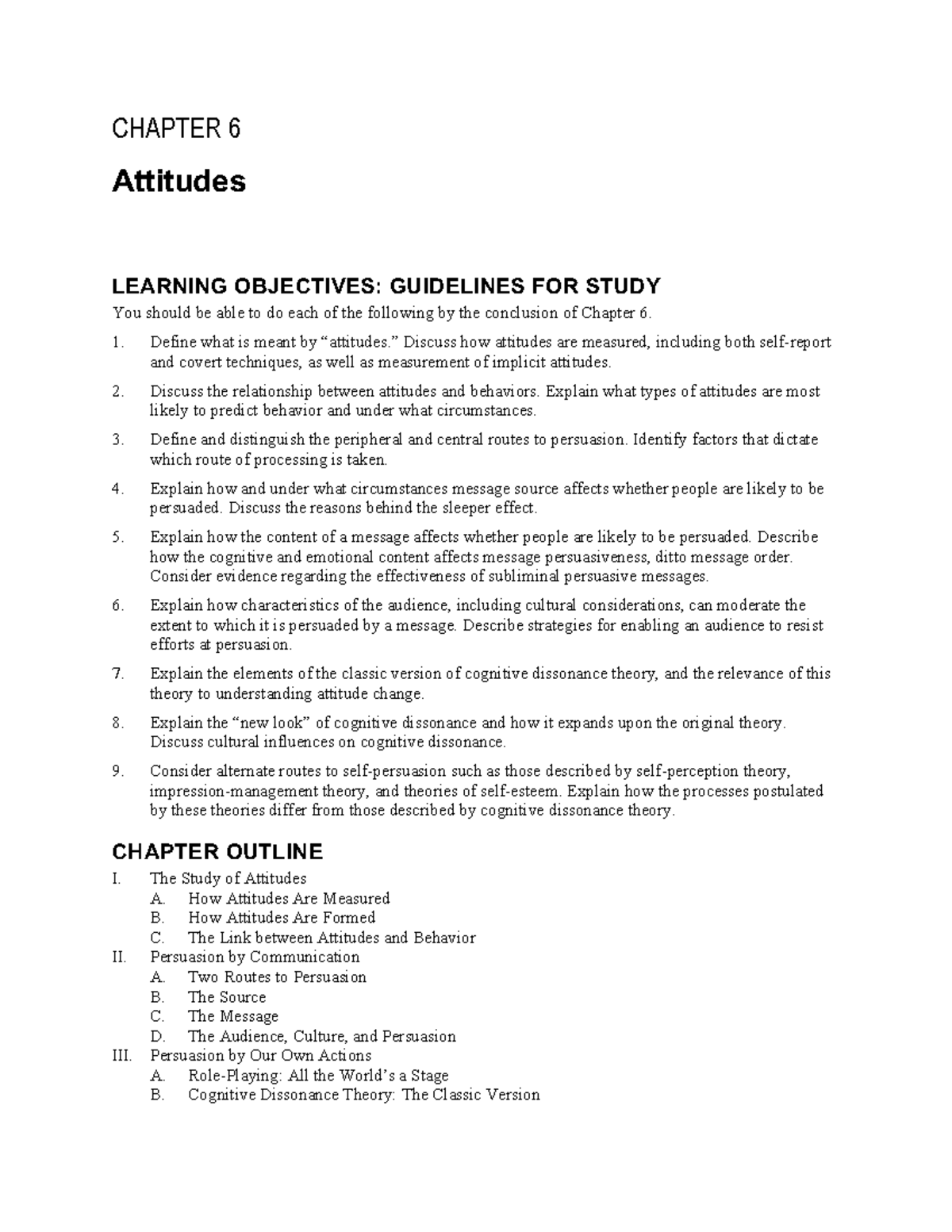 Chapters 6-8 Learning Objectives - CHAPTER 6 Attitudes LEARNING ...