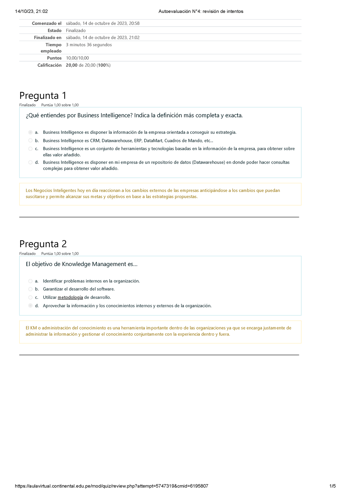 Autoevaluación N°4 Revisión De Intentos 20 - Comenzado El Sábado, 14 De ...