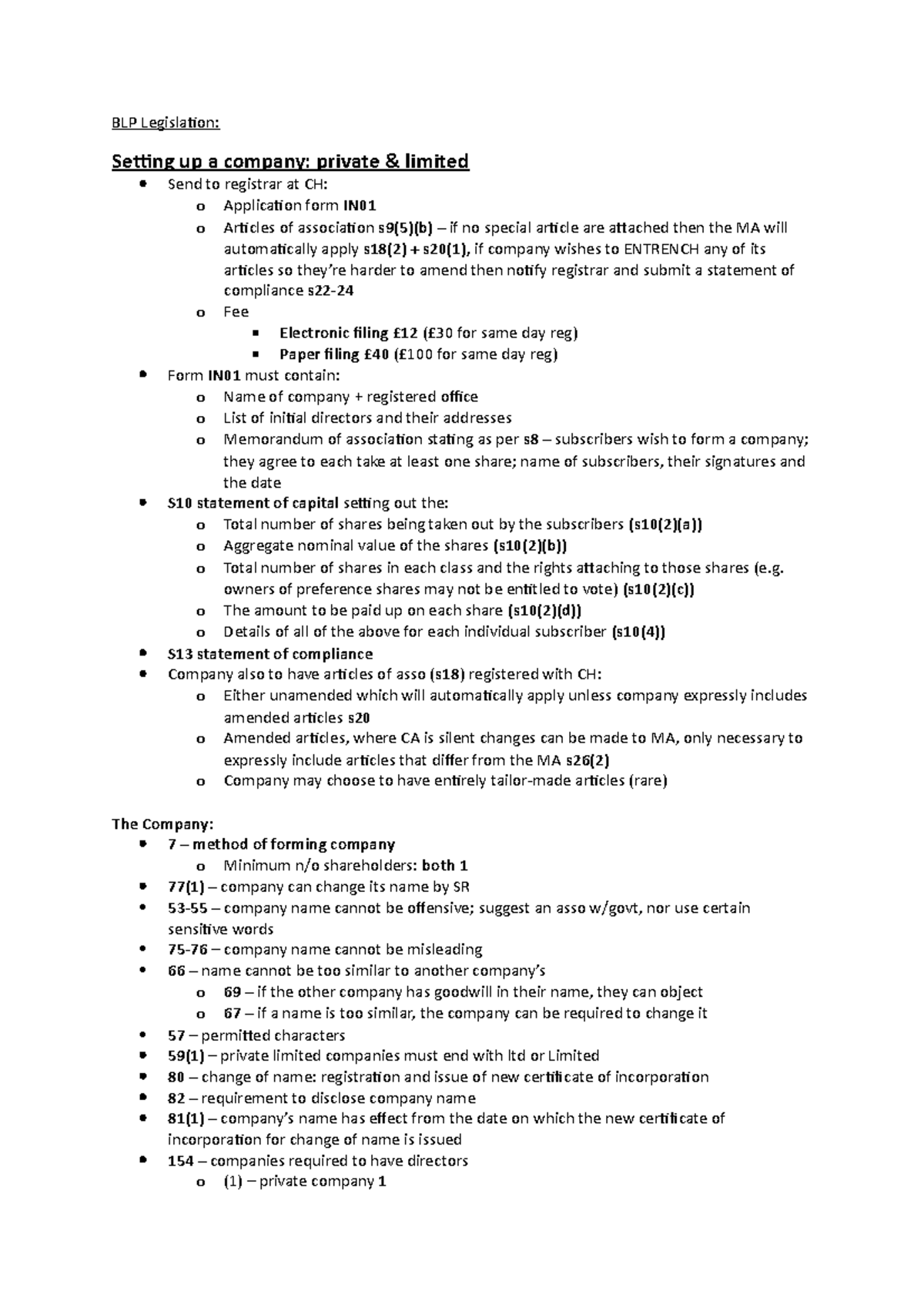 BLP Statute list and essay plans - BLP Legislation: Setting up a ...