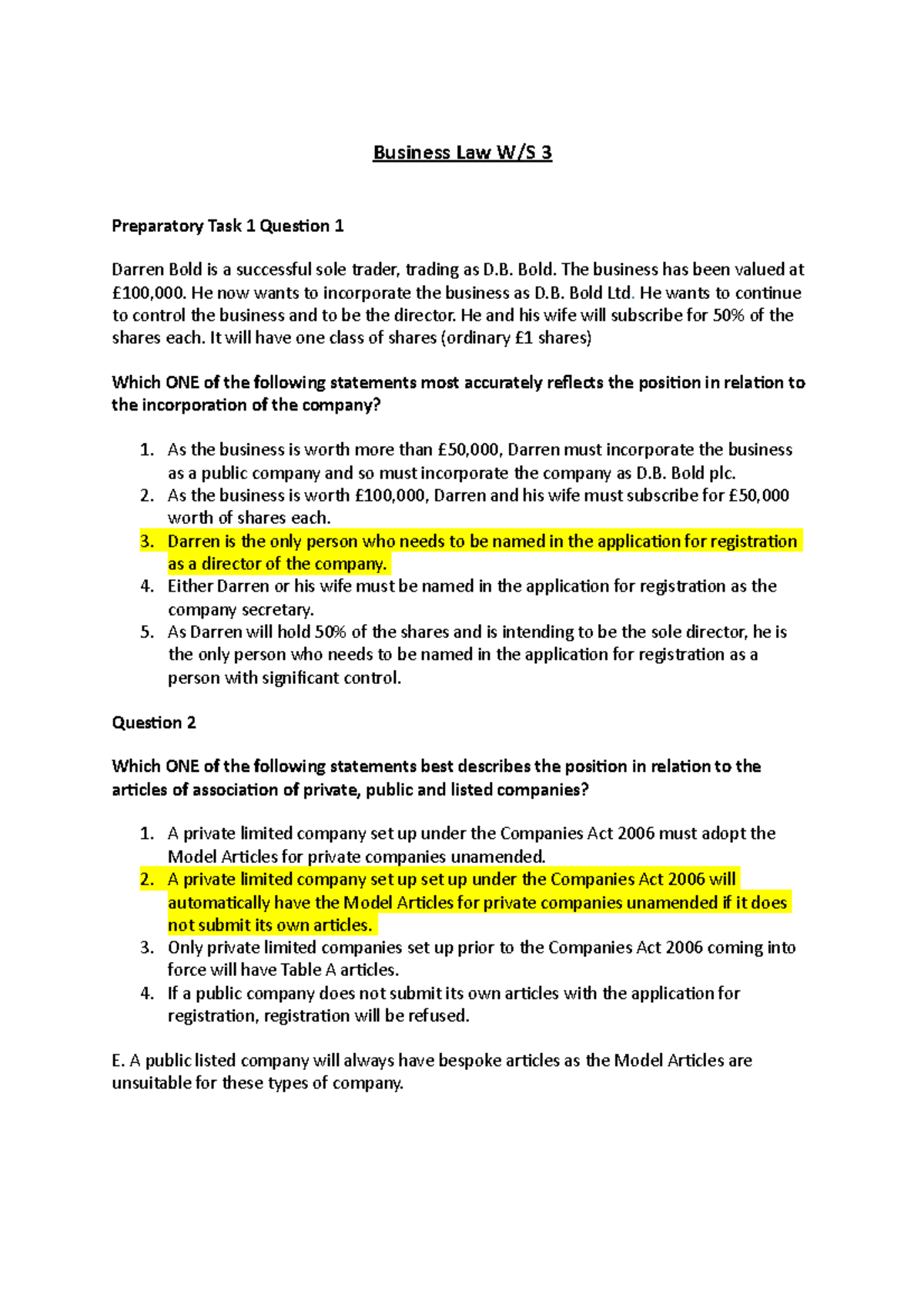 W:S 3 - Workshop 3 notes - Business Law W/S 3 Preparatory Task 1 ...