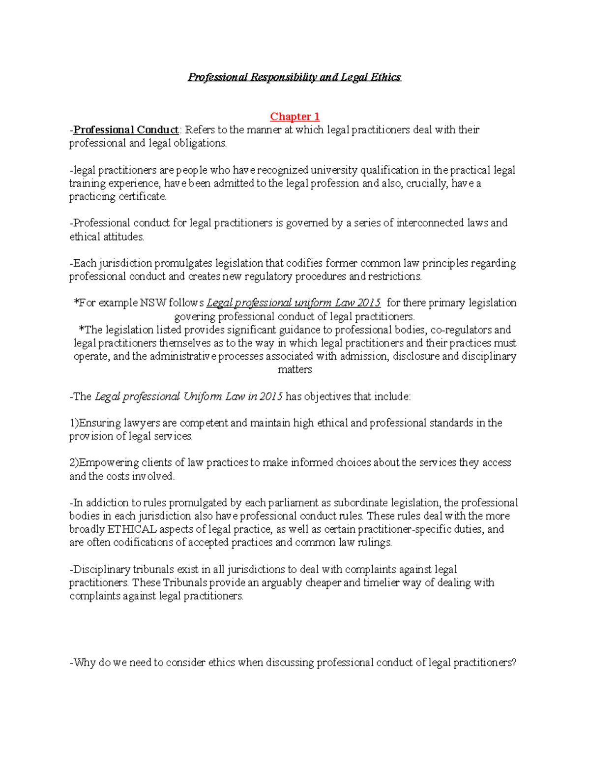 Professional Responsibility and Legal Ethics notes - Professional ...