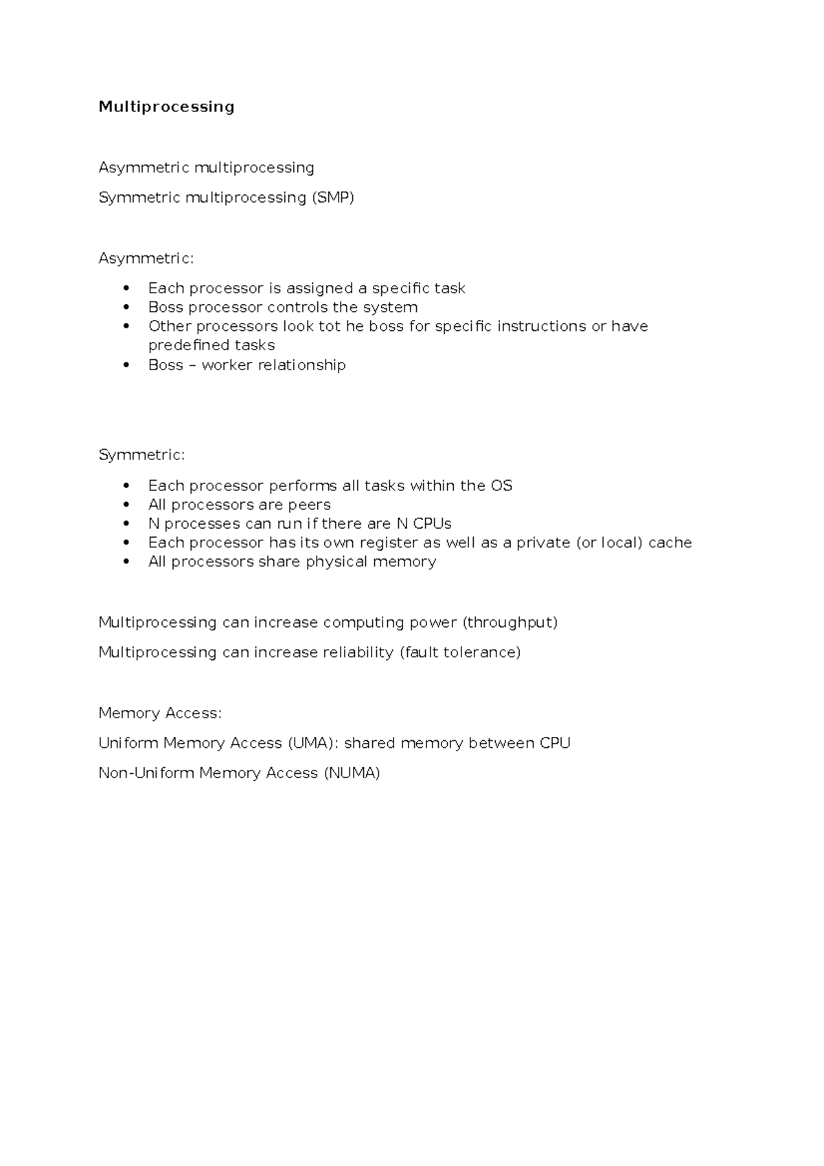 Multiprocessing Zusammenfassung Operating System Concepts
