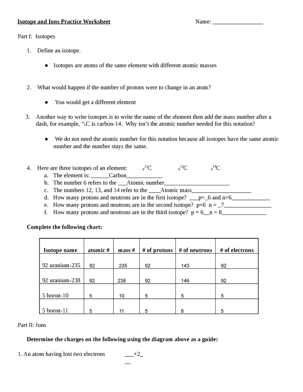 Isotope And Ion Practice - ○ Isotopes are atoms of the same Intended For Atoms And Isotopes Worksheet Answers