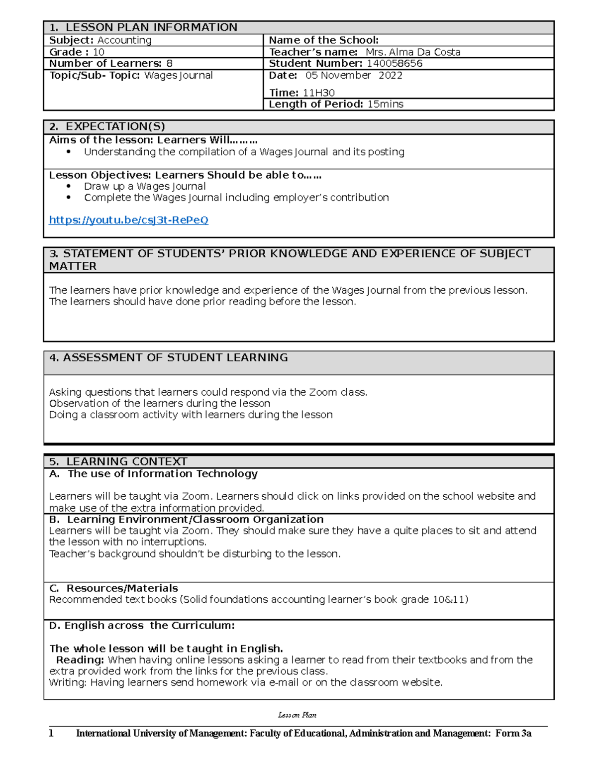 Lesson Plan Template For IUM Accounting Grade 10 1 LESSON PLAN 