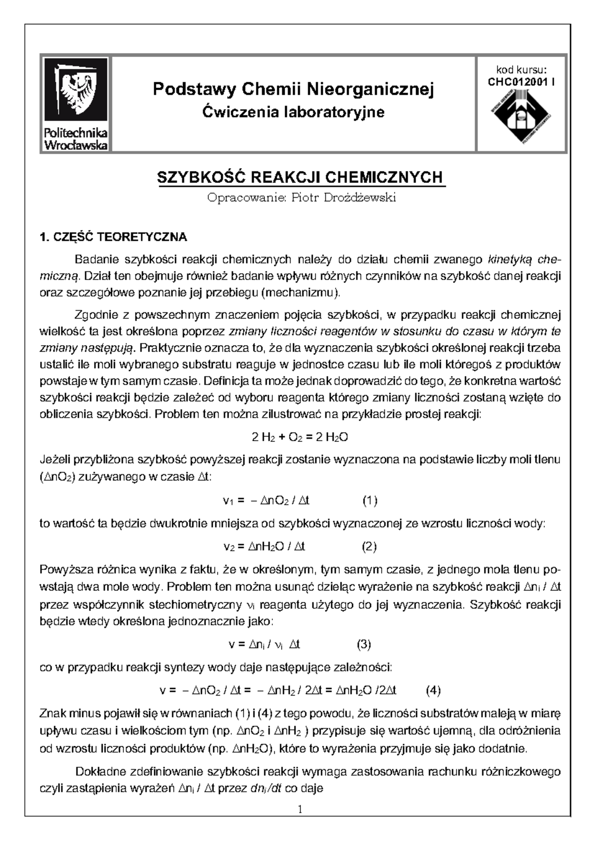 instrukcja cw 4 - Podstawy Chemii Nieorganicznej Ćwiczenia