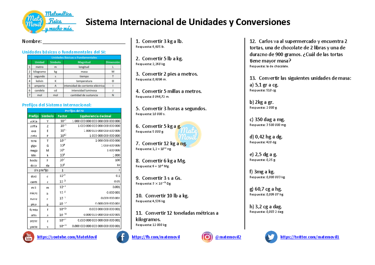 Sistema Internacional De Unidades Y Conversiones Ejercicios Propuestos Pdf Sistema