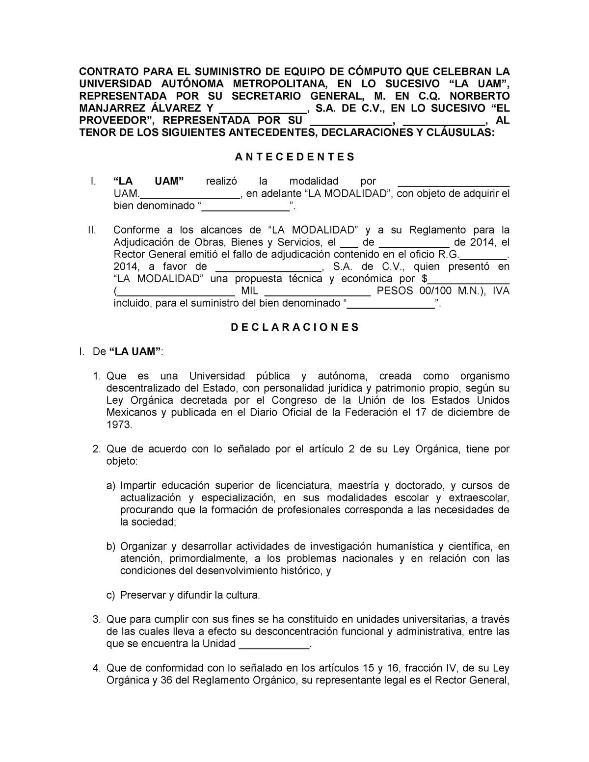 Anexo B Modelo DE Contrato UAM JA IZT 03 14 LP 03 - CONTRATO PARA EL ...