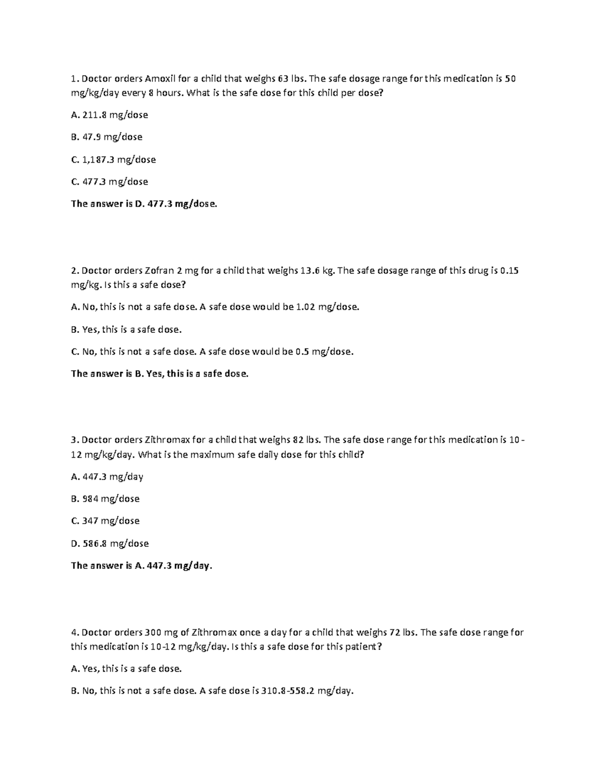 Safe Dose Range - KEY - Doctor orders Amoxil for a child that weighs 63 ...