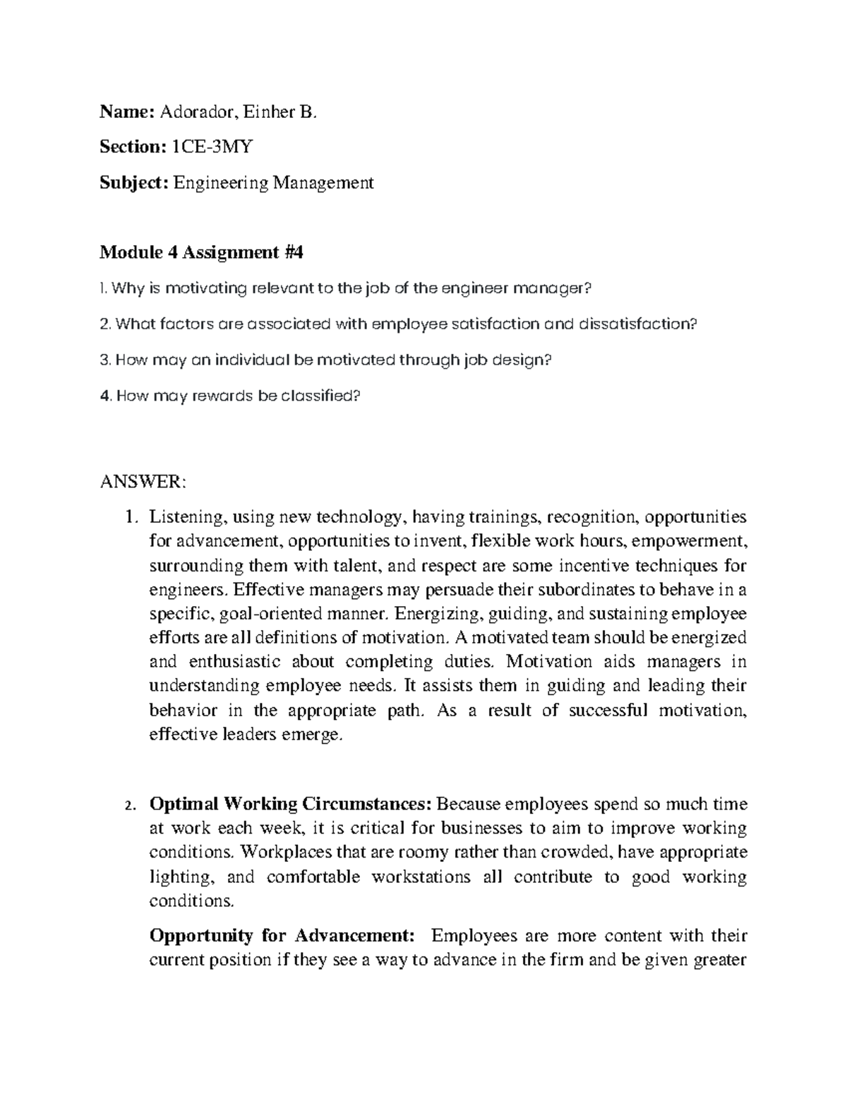 Module 4 assignment 4 - none - Name: Adorador, Einher B. Section: 1CE ...