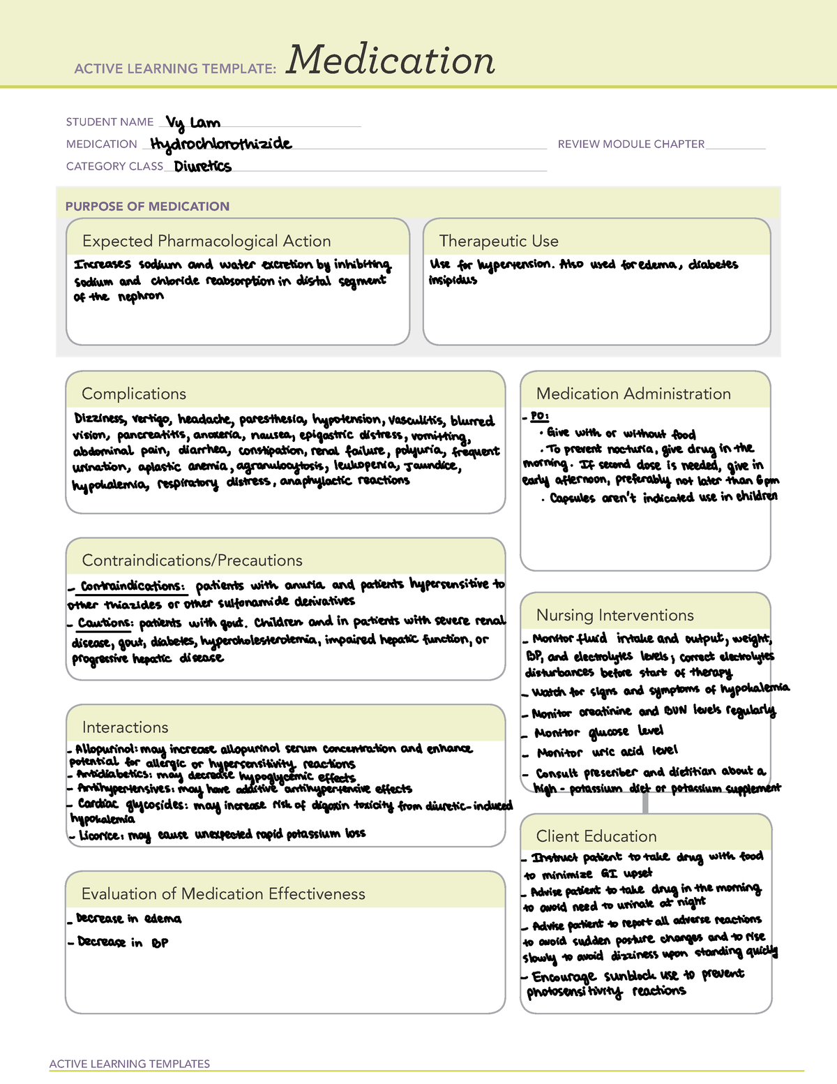 Hydrochlorothiazide zzzzz ACTIVE LEARNING TEMPLATES Medication