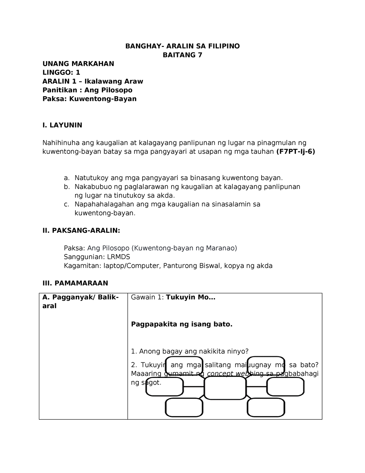 DLP FIL 7-DAY 1 - Lesson Plan - BANGHAY- ARALIN SA FILIPINO BAITANG 7 ...