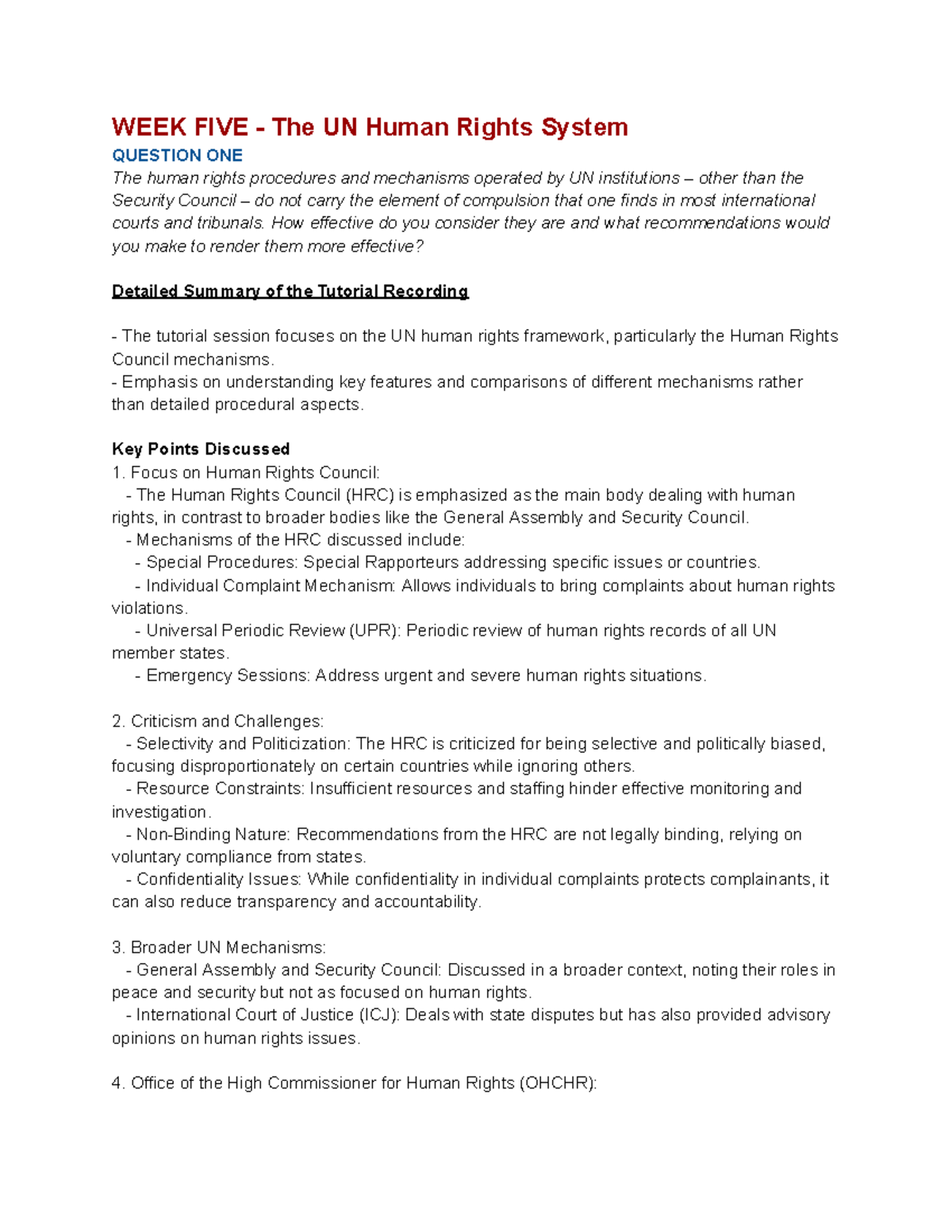 Tutorials Mod6-Mod11 - Tutorial Answer Guide - WEEK FIVE - The UN Human ...