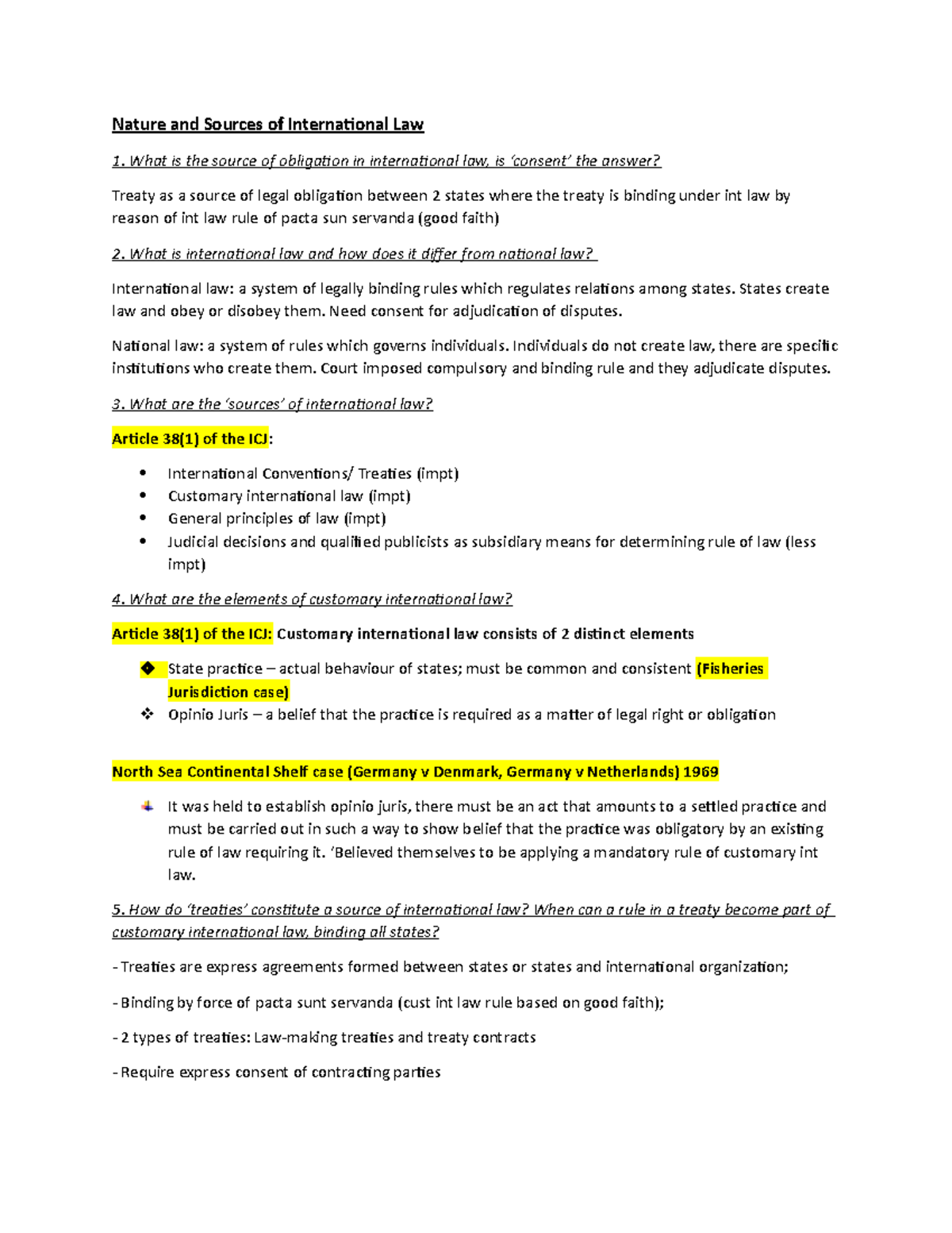 Exam notes - Summary International Law - Nature and Sources of ...