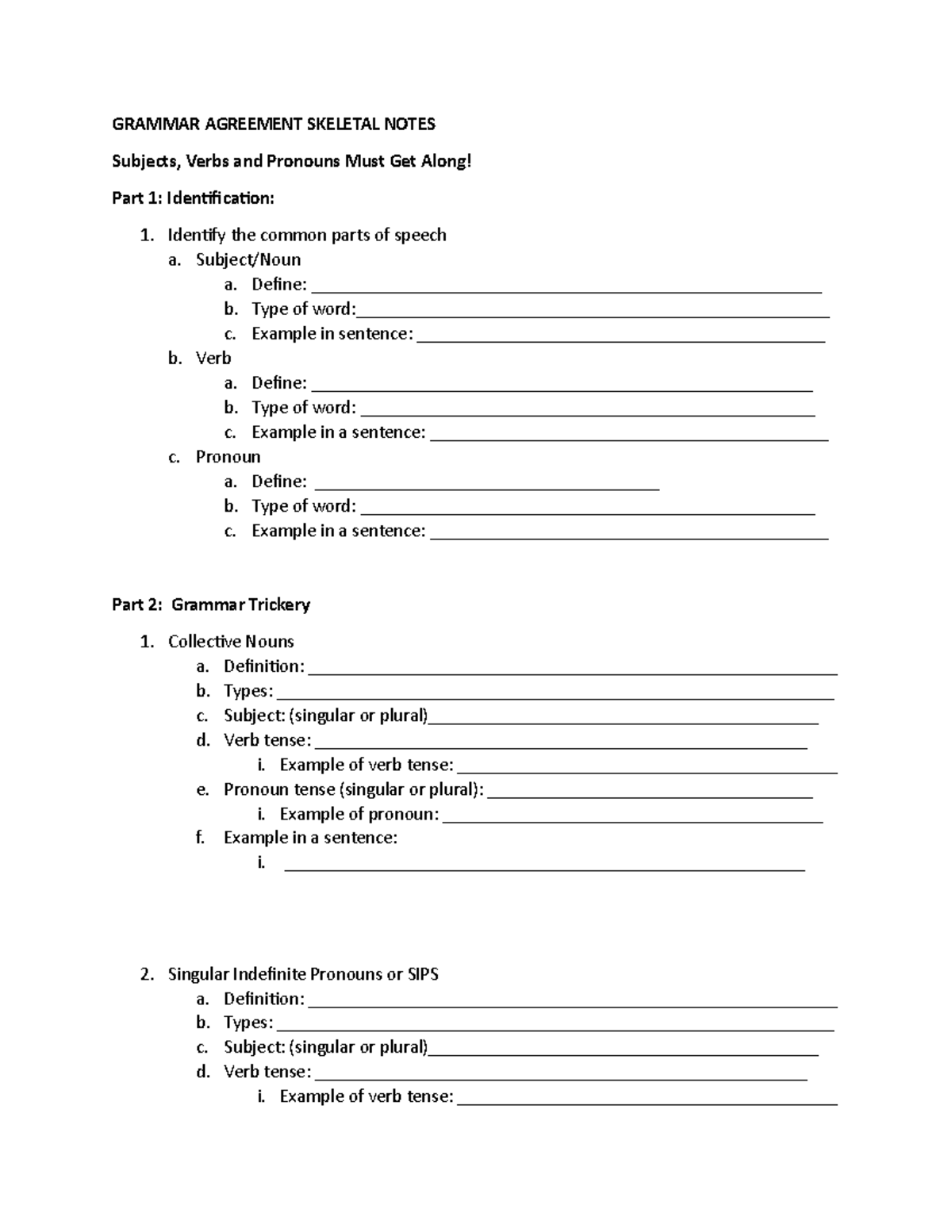 Grammar Agreement Skeletal Notes - GRAMMAR AGREEMENT SKELETAL NOTES ...