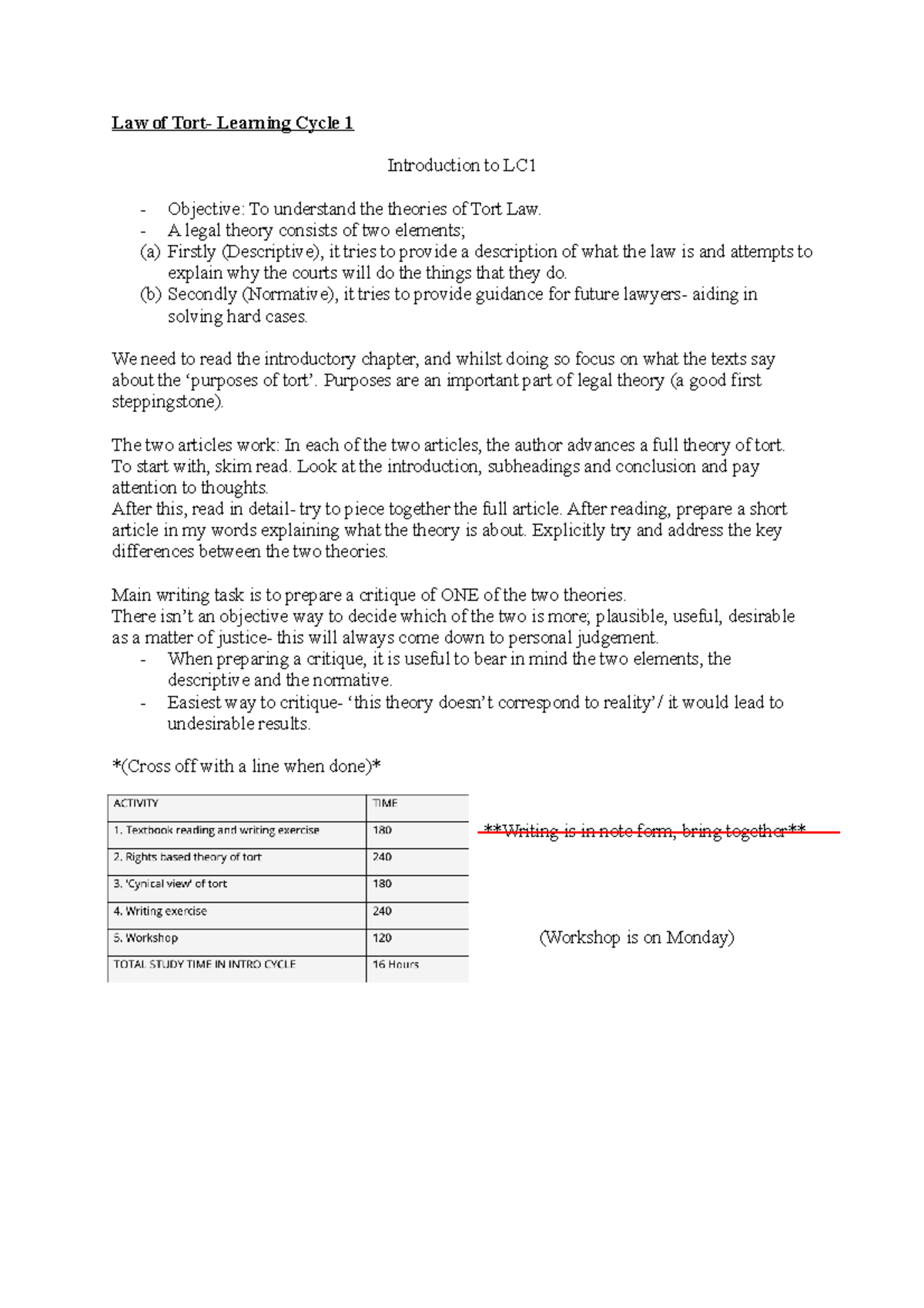 Tort LC1 Pt I - Lecture notes 1 - Law of Tort- Learning Cycle 1 ...