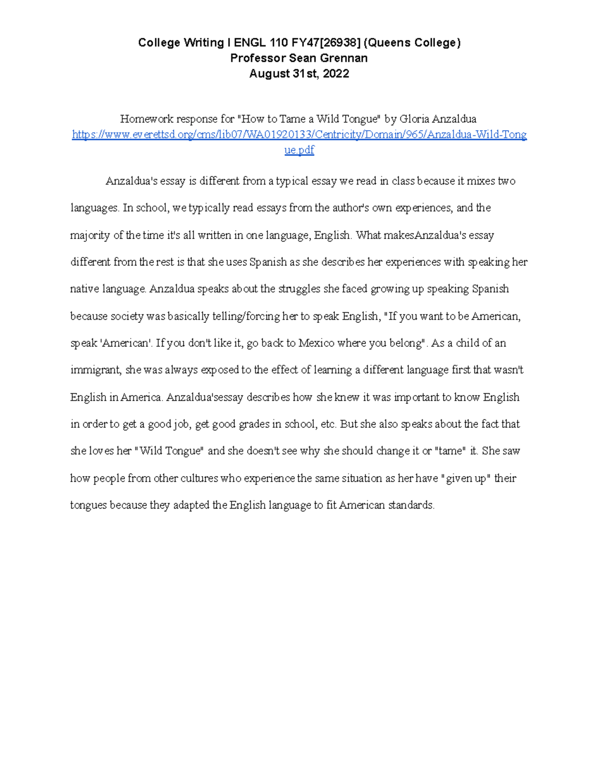 Engl 110 college writting homework for 