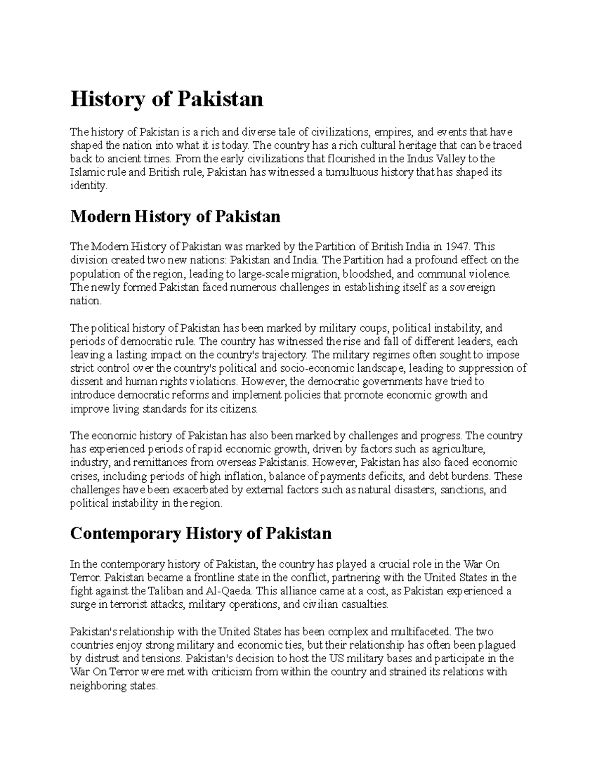 essay history of pakistan