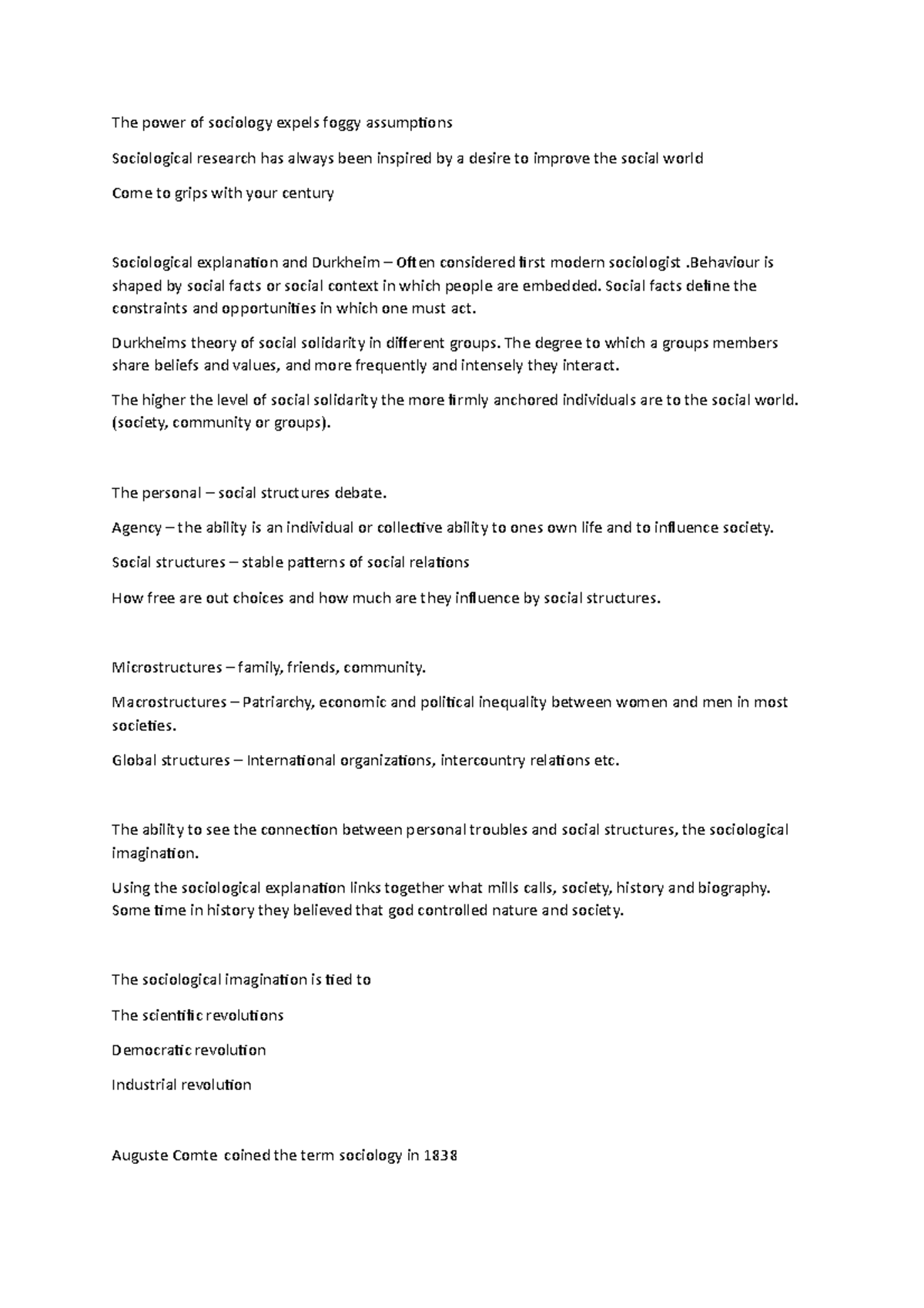 Week1 brief notes - Summary Sociology in Today's World - The power of ...