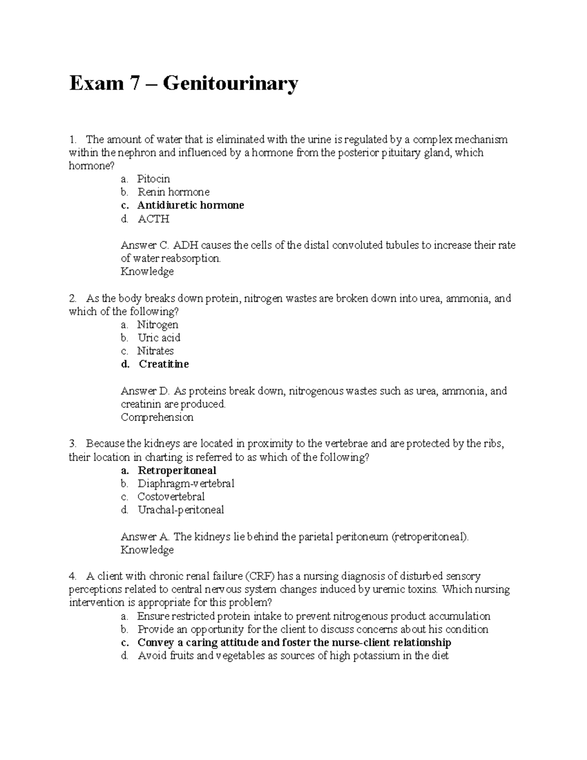 School GU Ver A-6 - prepare and let this help - Exam 7 – Genitourinary ...