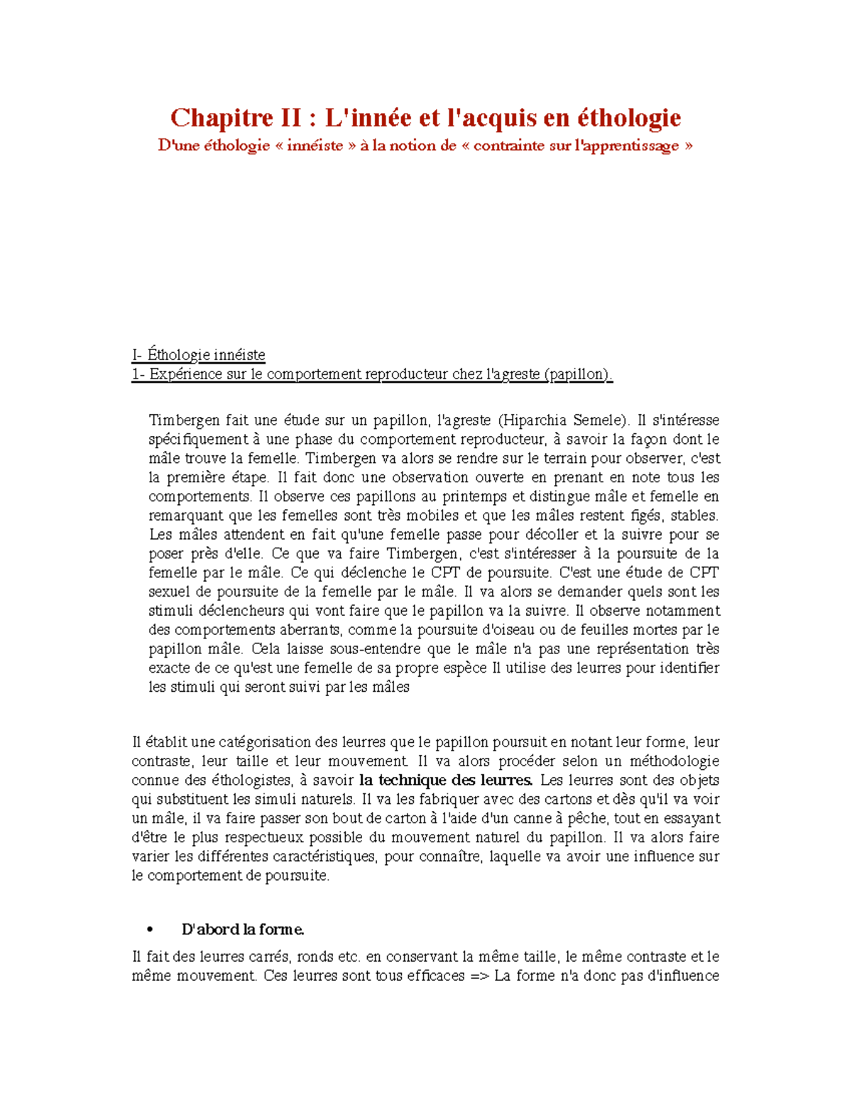 Chapitre 2 L'inné et l'acquis en éthologie Chapitre II L'innée et — free download
